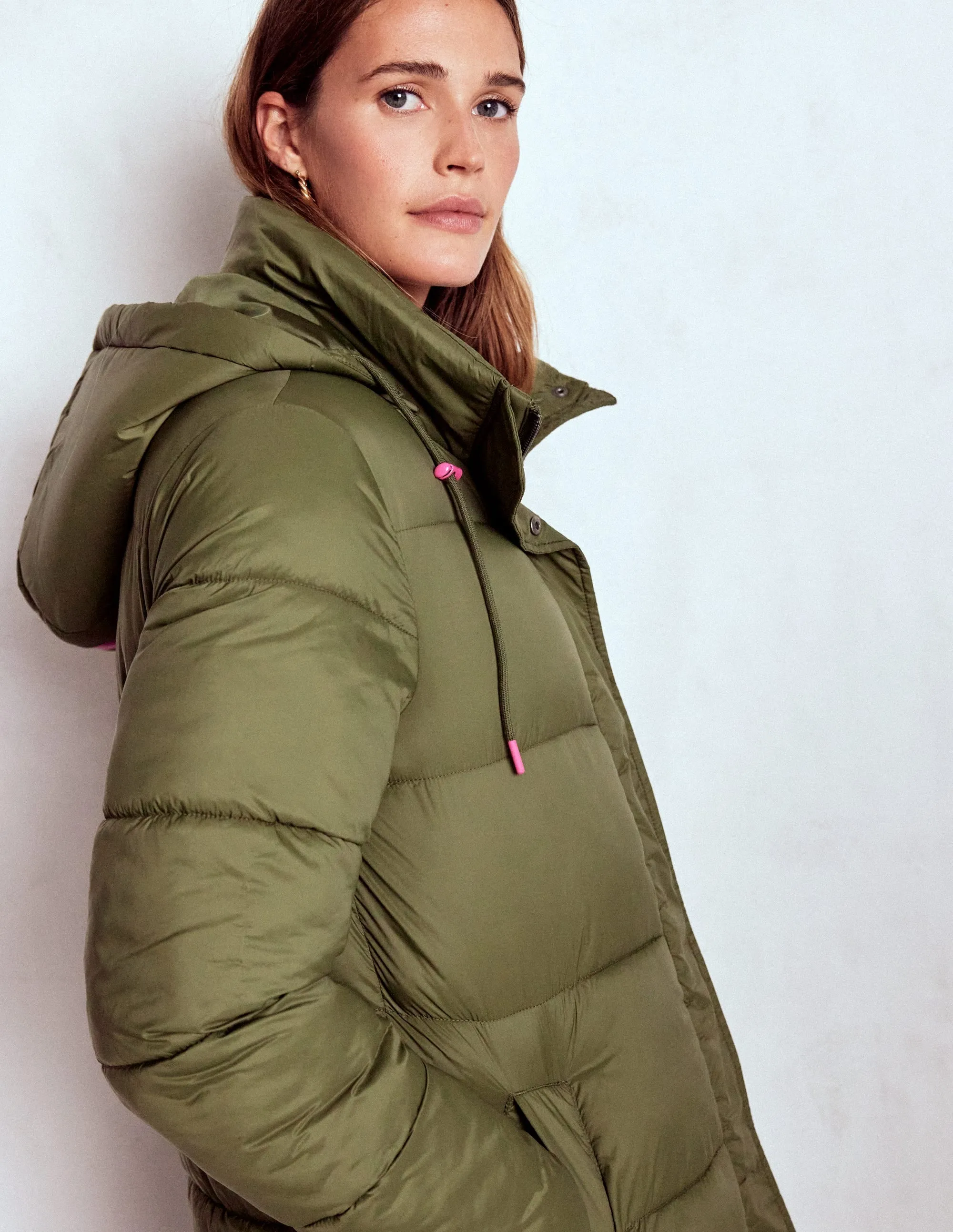 Longline Padded Coat-Woodland Green Minimalist Pocket Layout Practical Layer
