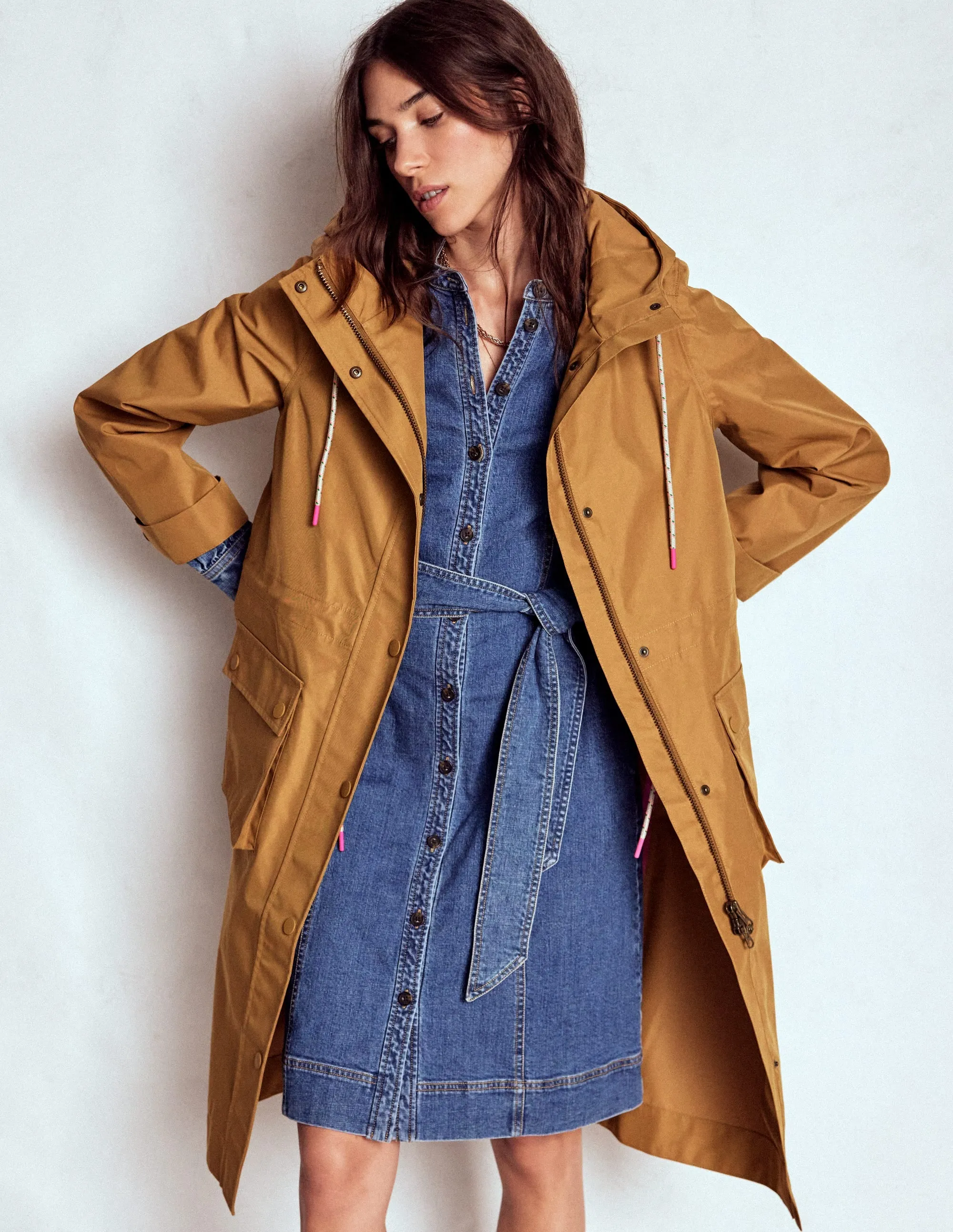 Longline Rain Mac-Hazelnut Brown Classic Fit Breathable Lining