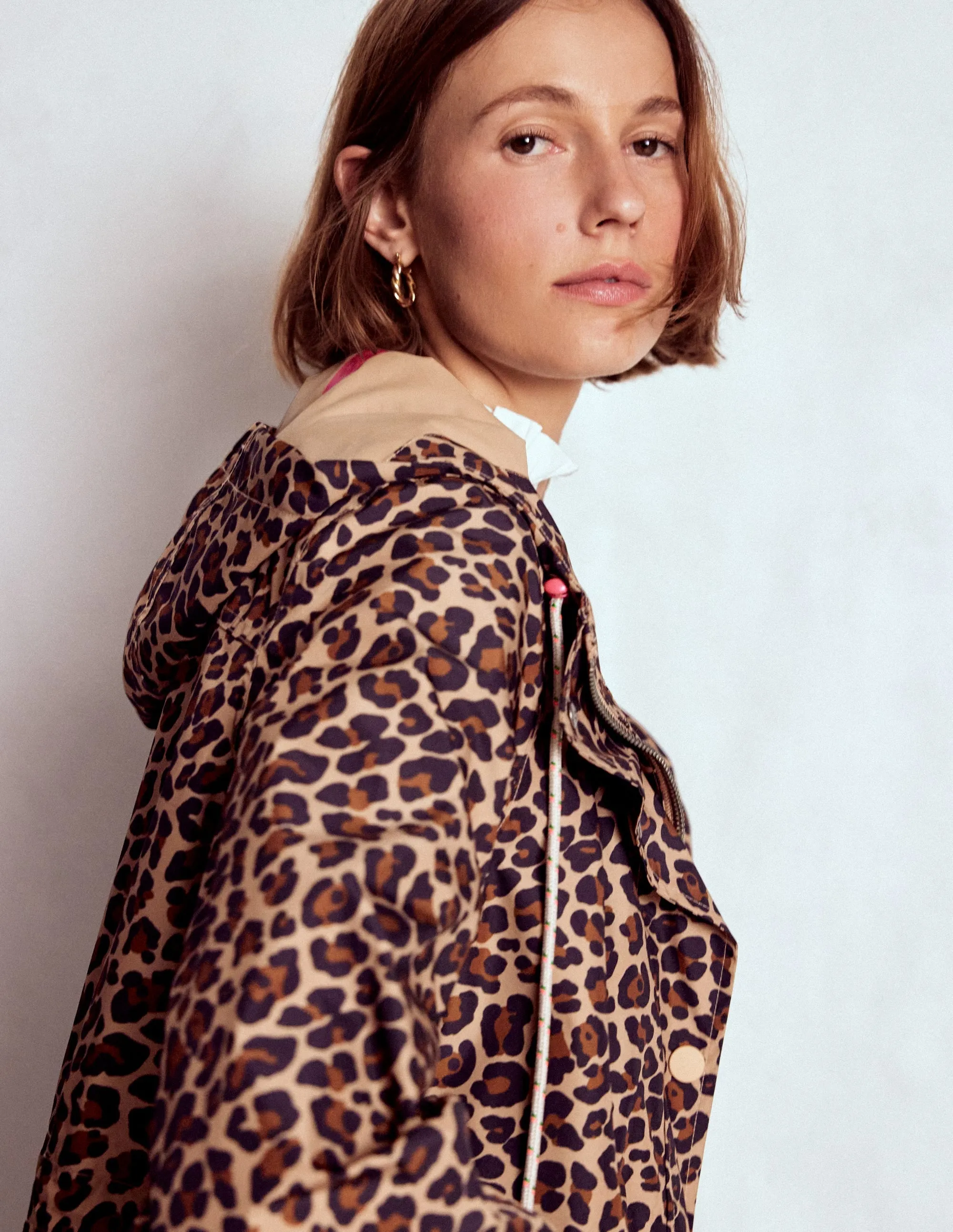 Longline Rain Mac-Multi, Cheetah Pop Tear Resistant Fabric