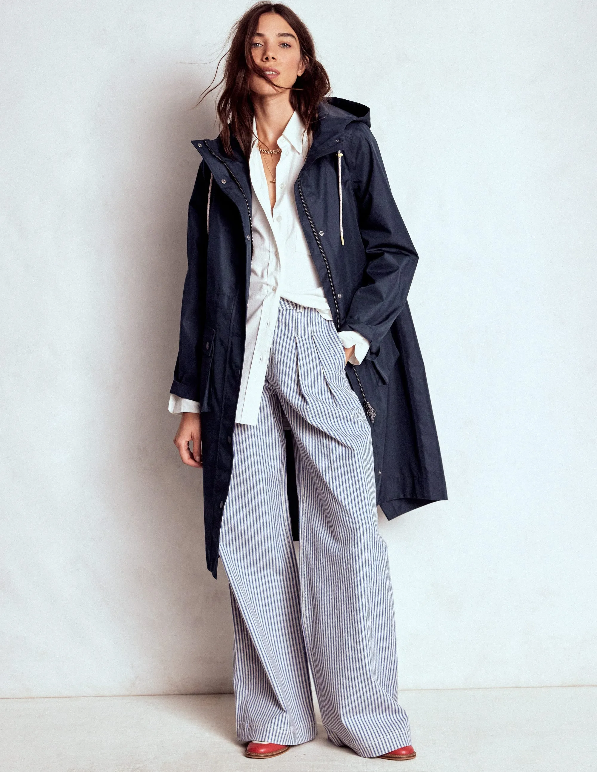 Longline Rain Mac-Navy Colourblock Draft Block HoodedStyle