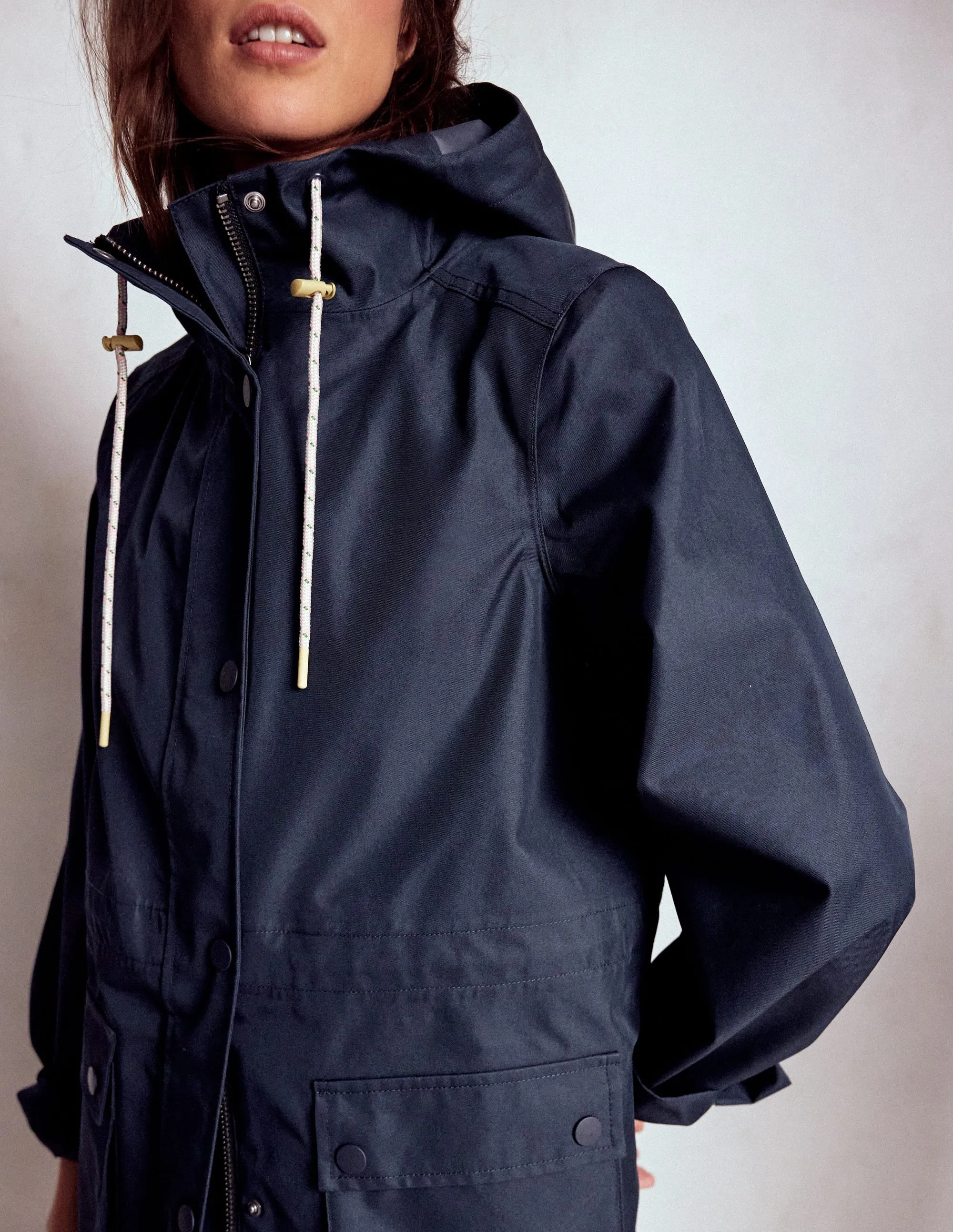 Longline Rain Mac-Navy Colourblock Sunday Walk Style