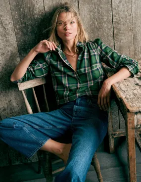 Lorna Brushed Cotton Top-Green, Navy & Pink Check Moisture Management Tech Premium Style