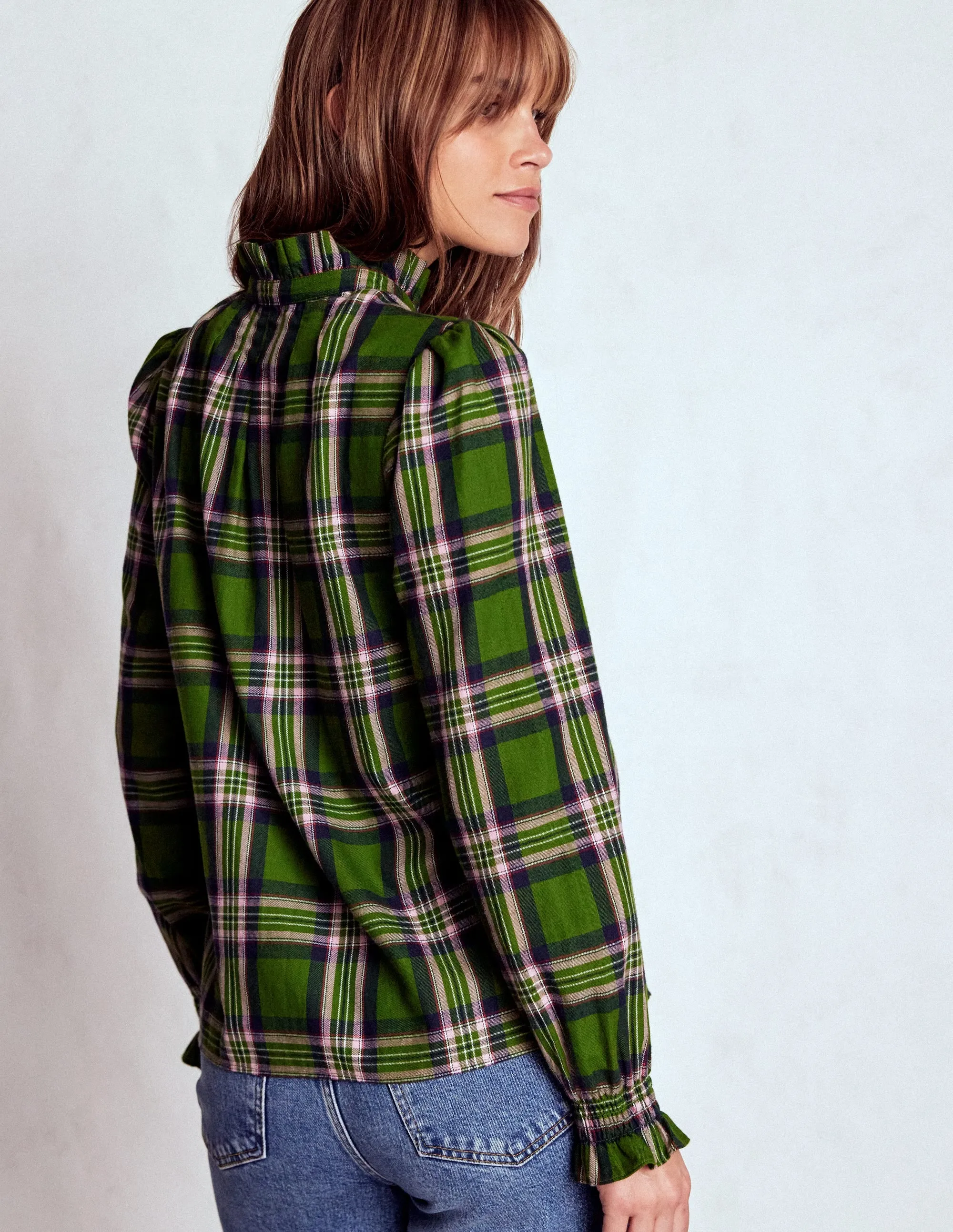 Weekend Wear Lorna Brushed Cotton Top-Green, Navy & Pink Check