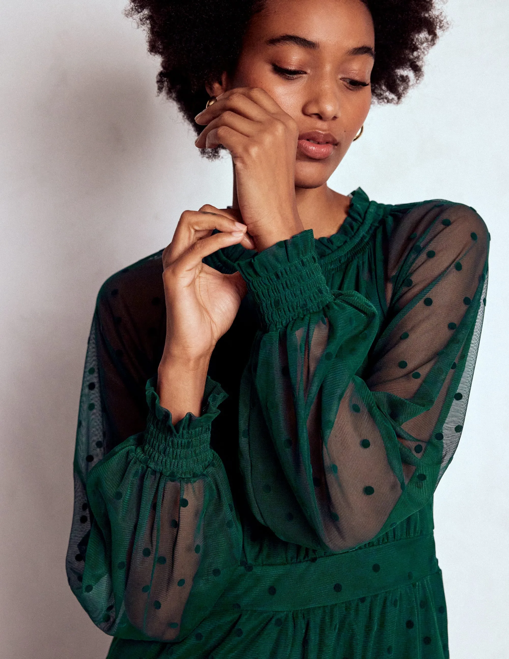 Lucille Tulle Midi Dress-Emerald Night Chill Piece Street Mood