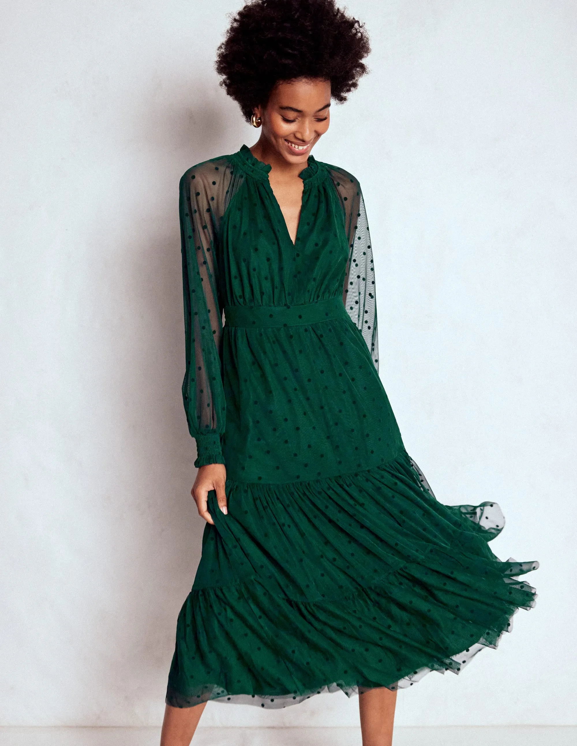 Lucille Tulle Midi Dress-Emerald Night Timeless Layer