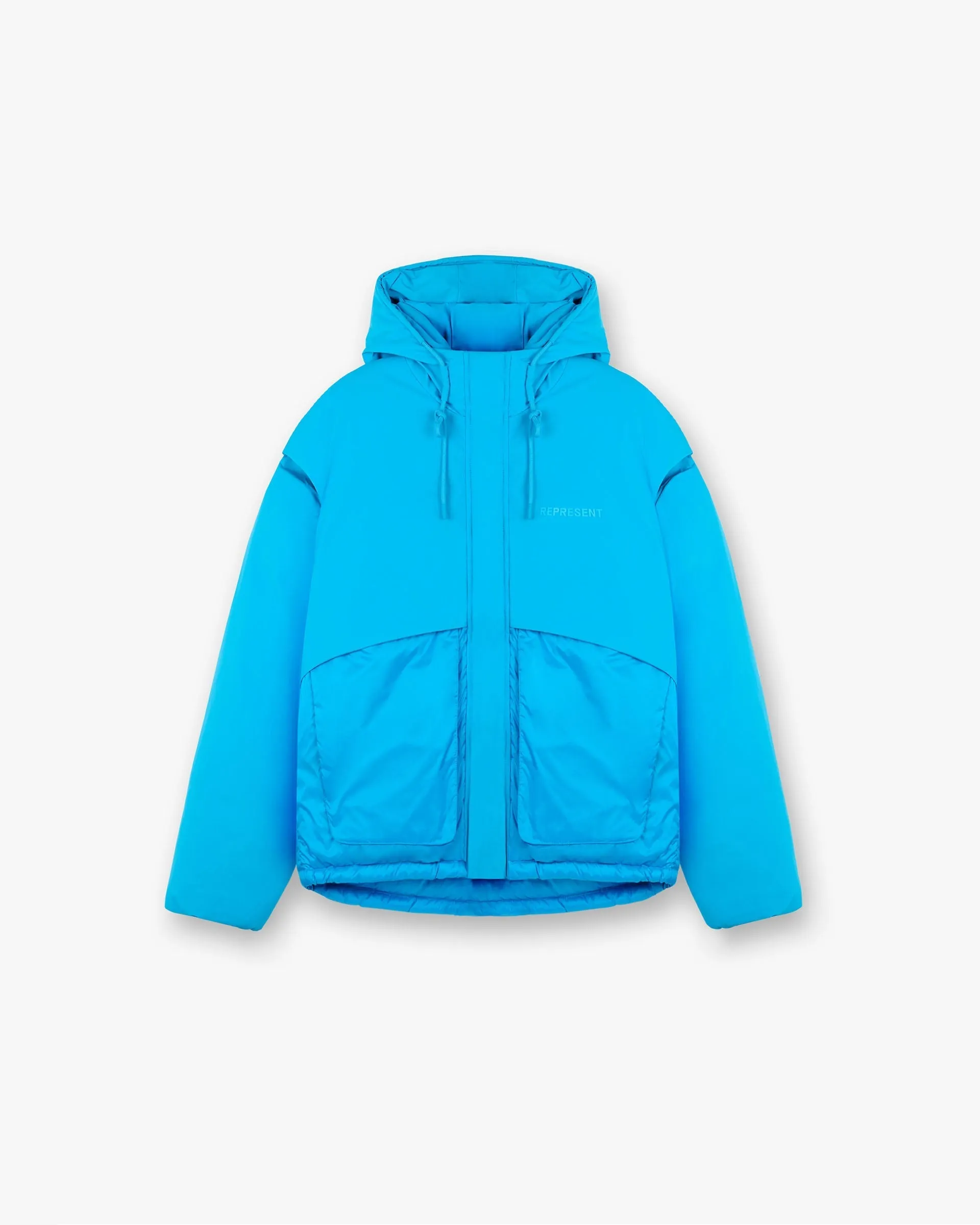 Bonded Fabric Layered Hooded Puffer - Electric Blue