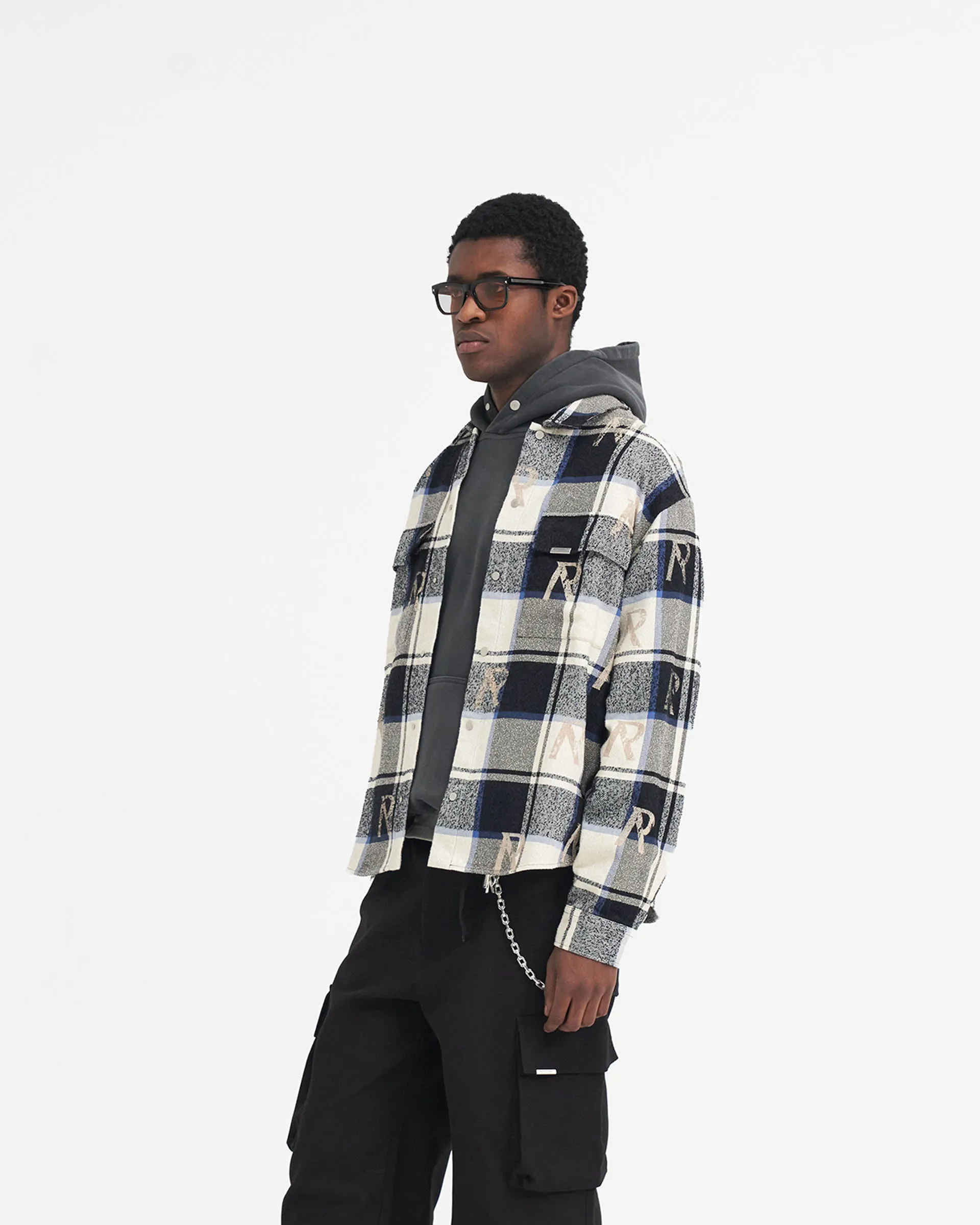 Comfort Wear All Over Initial Flannel Shirt - Blue Check