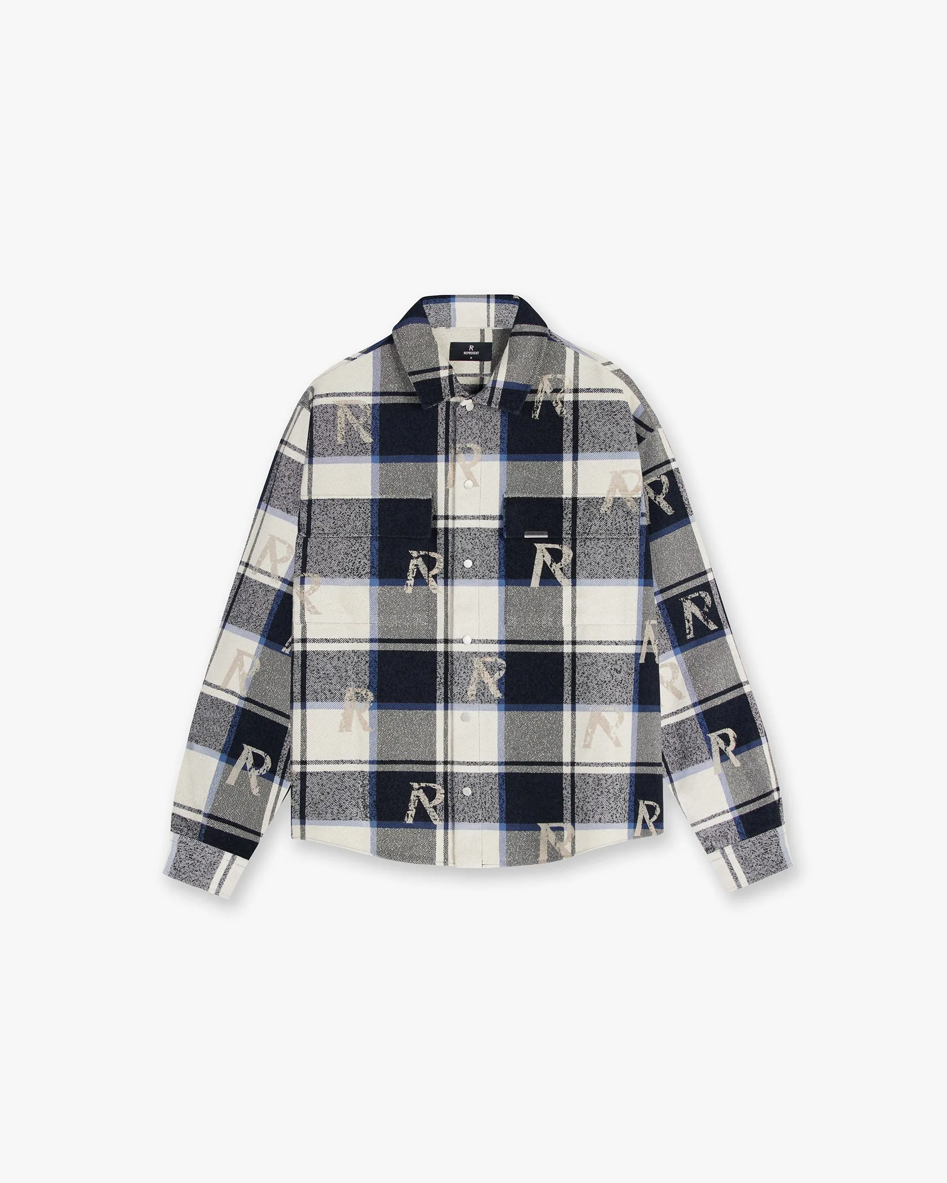 All Over Initial Flannel Shirt - Blue Check Classic Fit Light Wear
