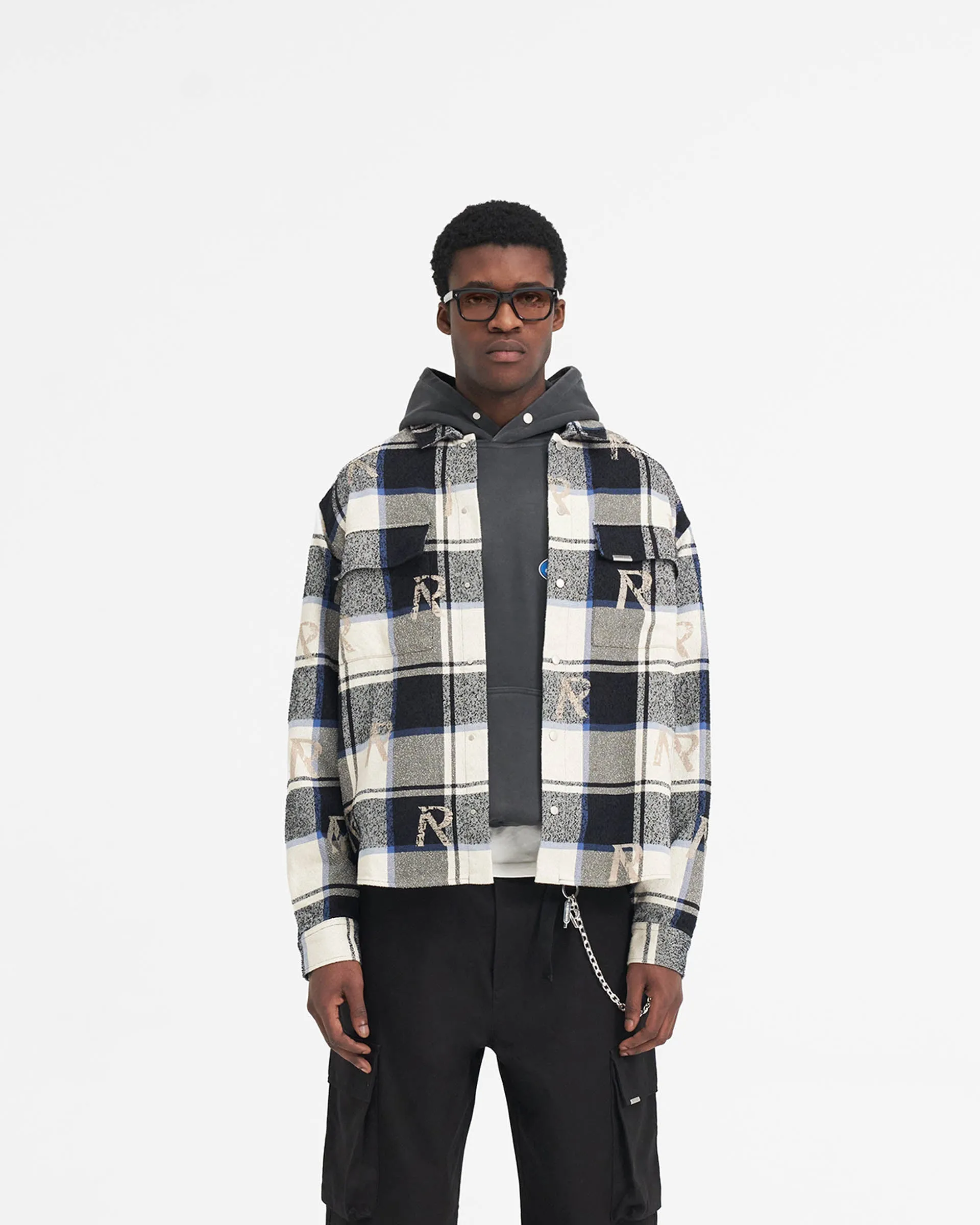 All Over Initial Flannel Shirt - Blue Check Inner Layer