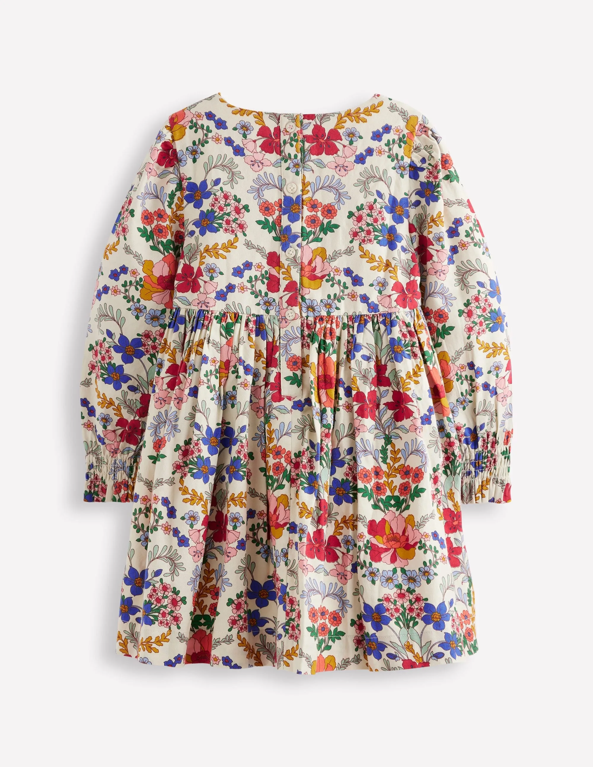 Crisp Look Collar Accent Madeline Long Sleeve Dress-Ecru Small Tapestry Floral