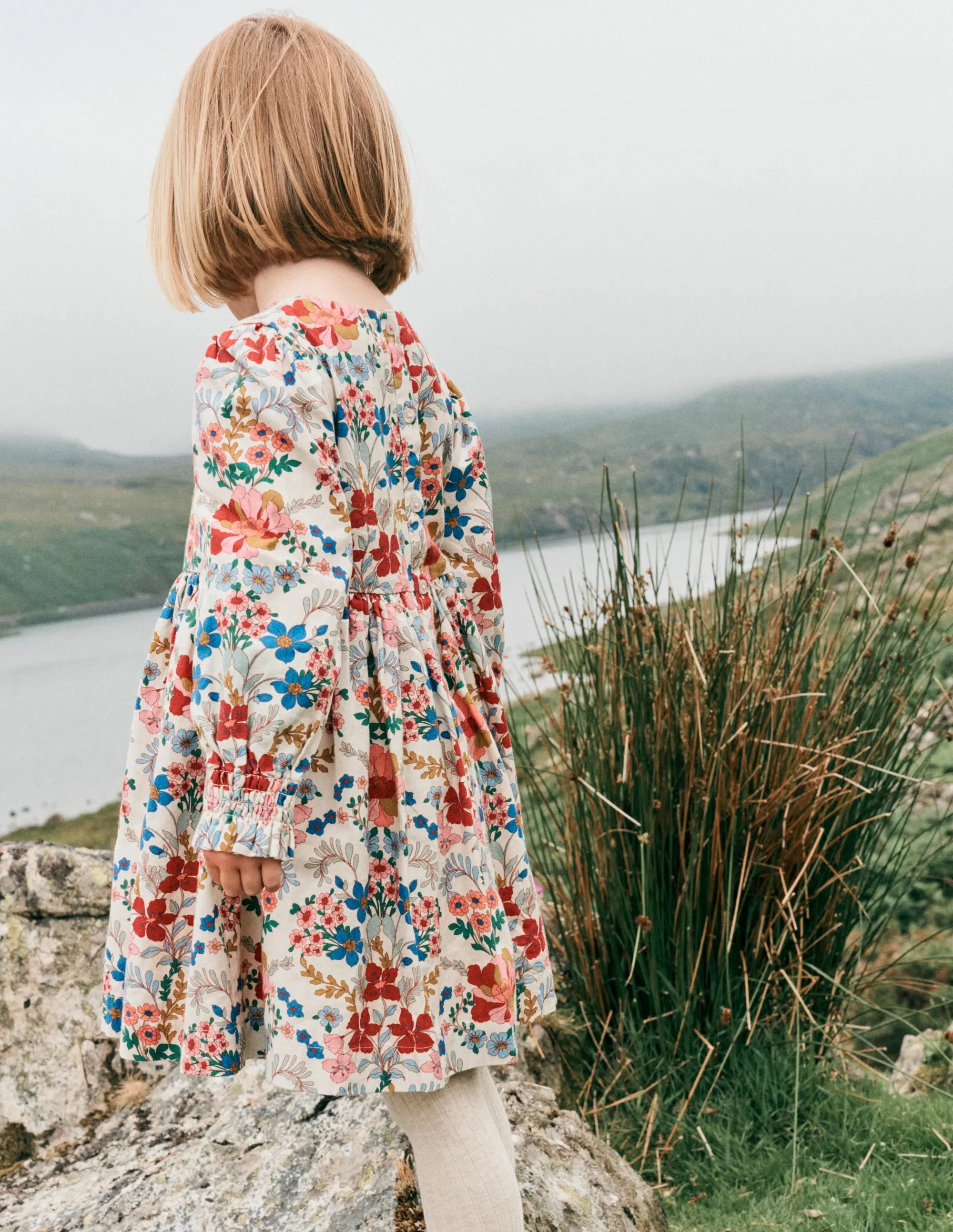 Madeline Long Sleeve Dress-Ecru Small Tapestry Floral Sleek Form