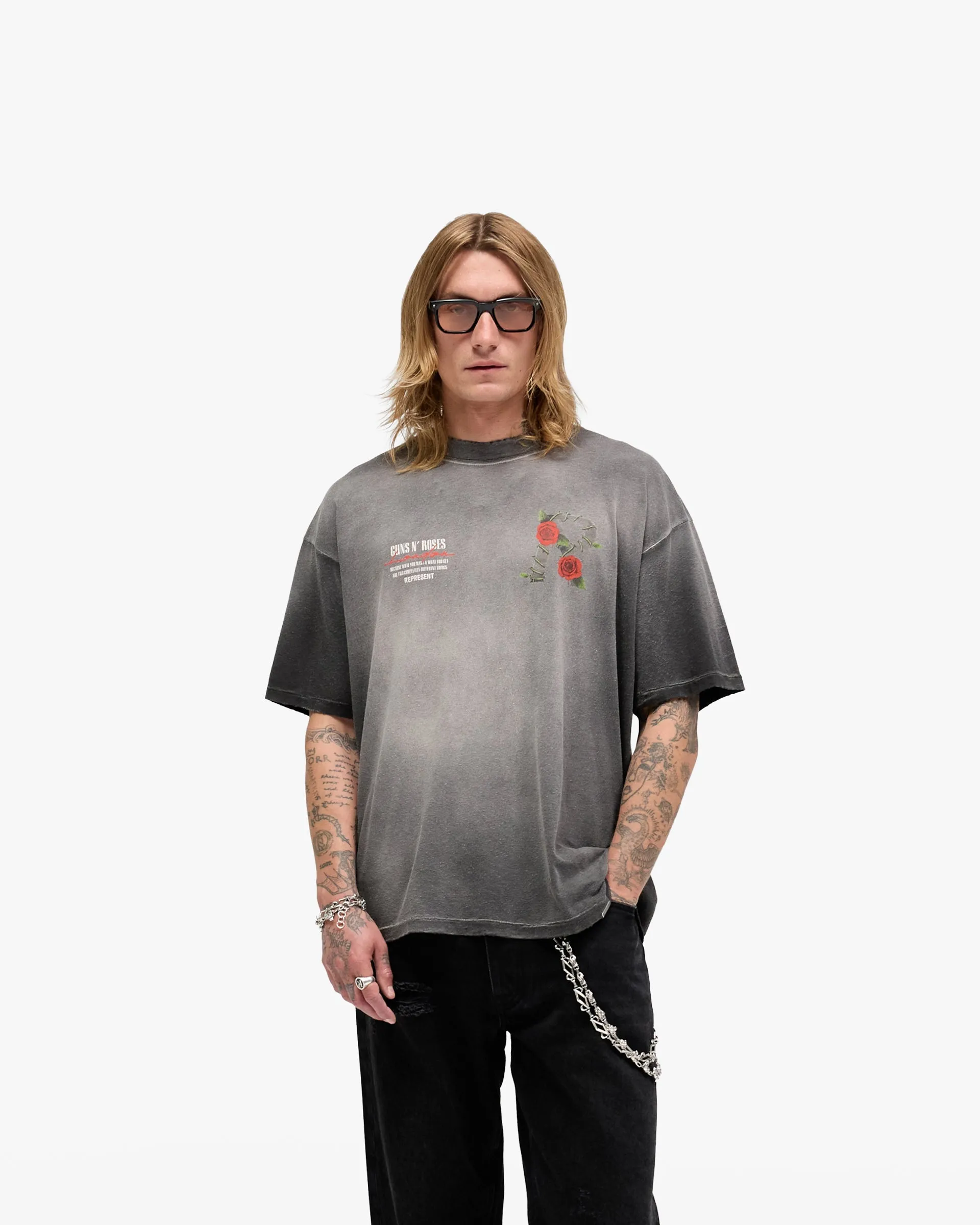 Represent X Guns N' Roses Tour T-Shirt - Stained Black All-Weather Wear