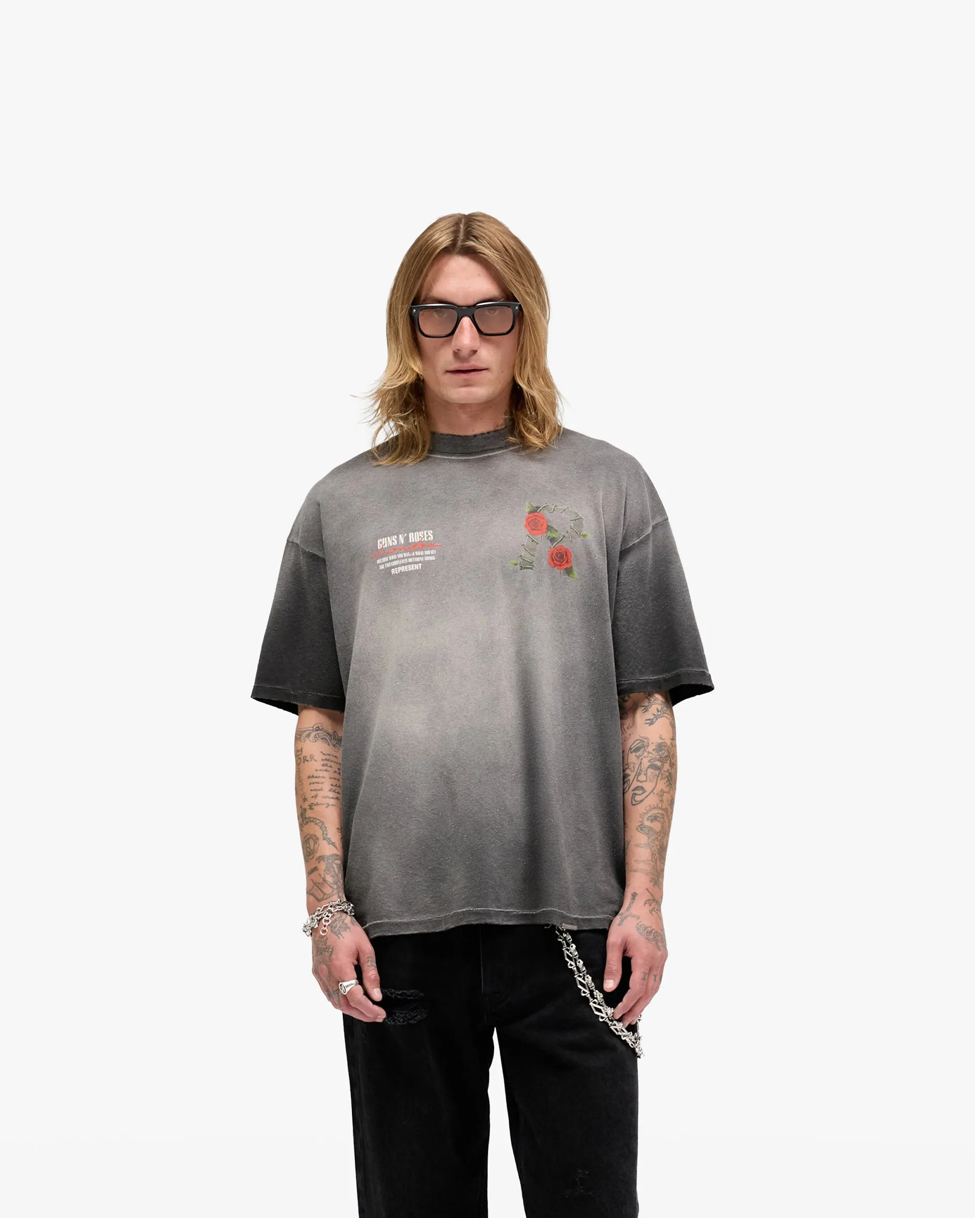 Represent X Guns N' Roses Tour T-Shirt - Stained Black Casual Chic Look Holiday Style Trend