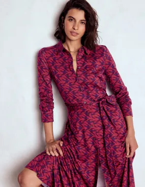 Marcia Jersey Shirt Dress-Burgundy Red, Swooping Swallow Smart Layers FoldablePackaging