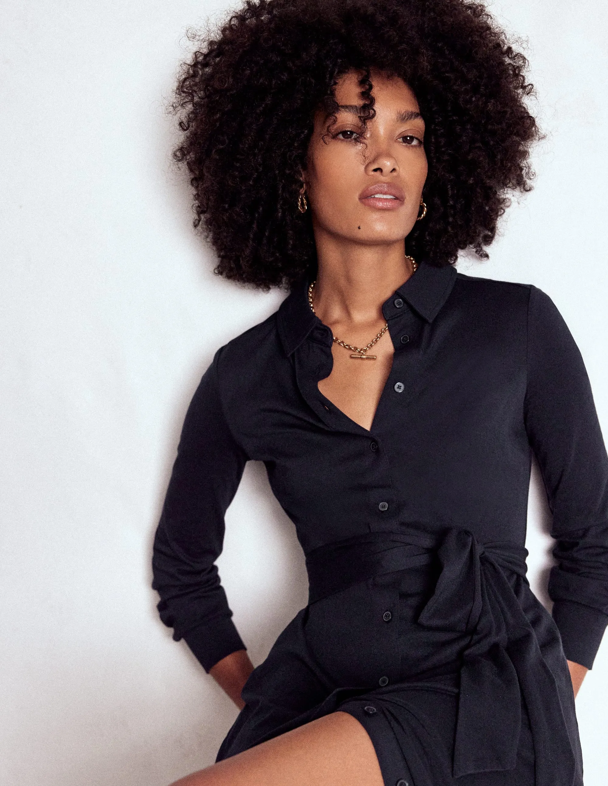 Marcia Jersey Shirt Dress-Navy Pure Fabric Fall Layer