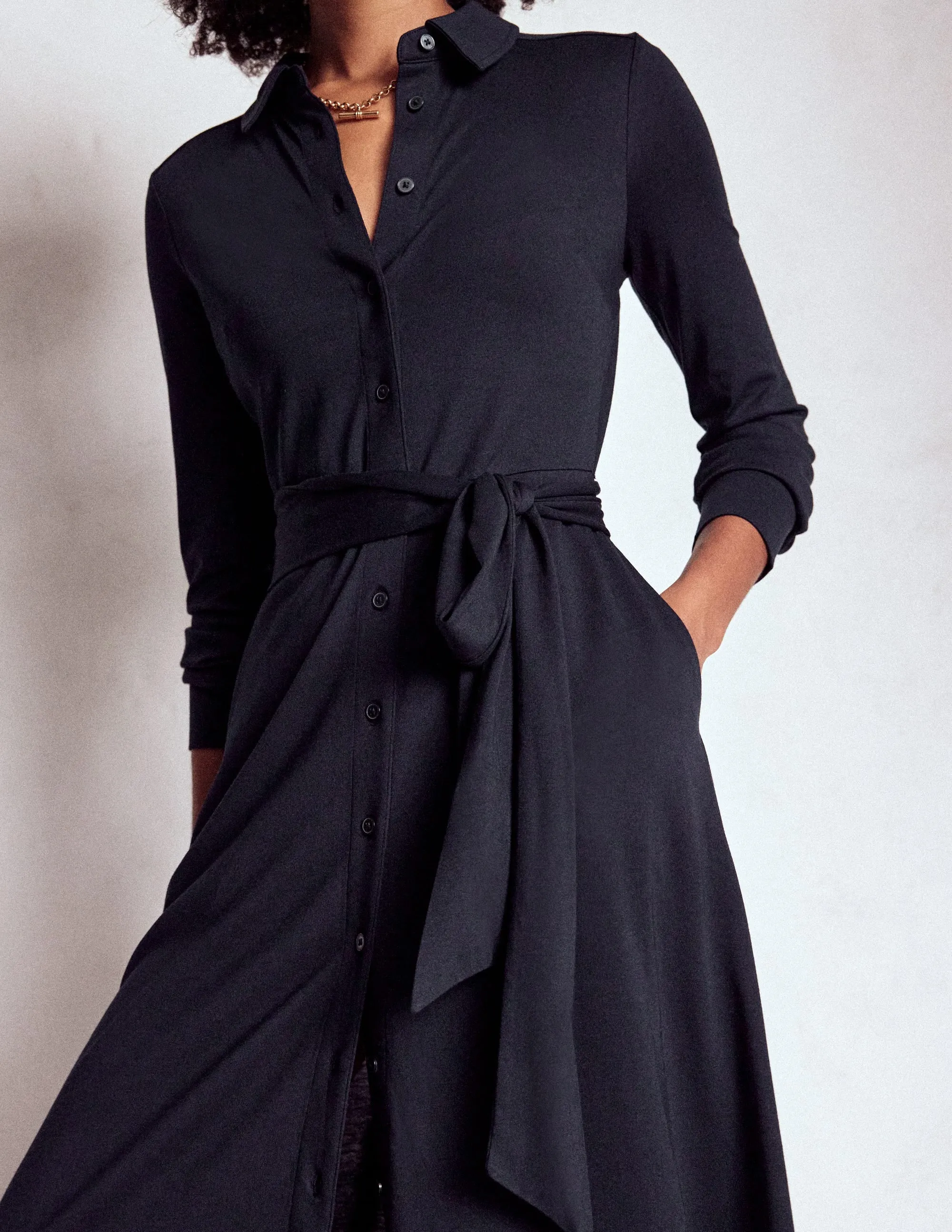 Fashionable Layers Marcia Jersey Shirt Dress-Navy