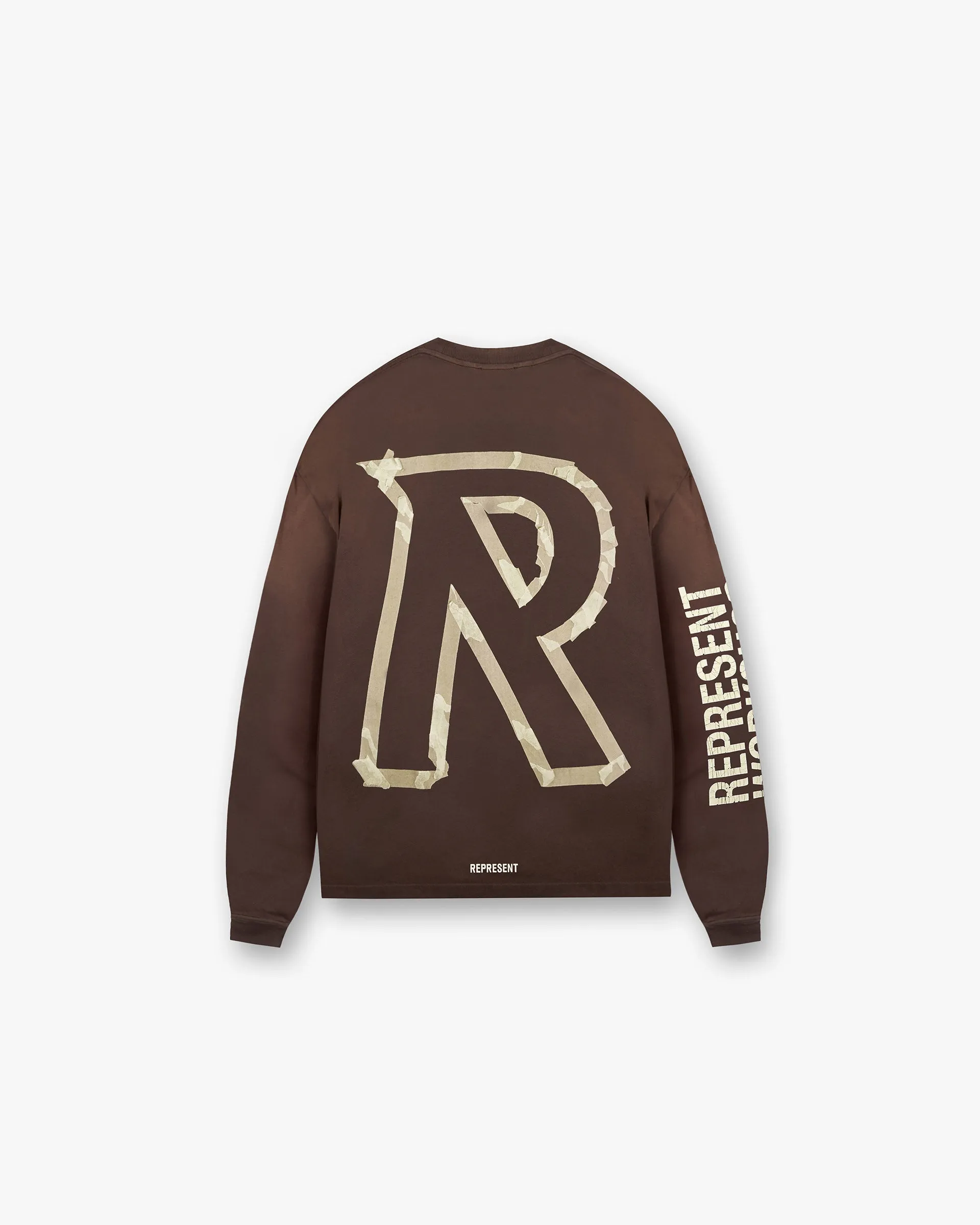 Comfy Design Wear Floral Pattern Masking Tape Initial Long Sleeve T-Shirt - Cedar