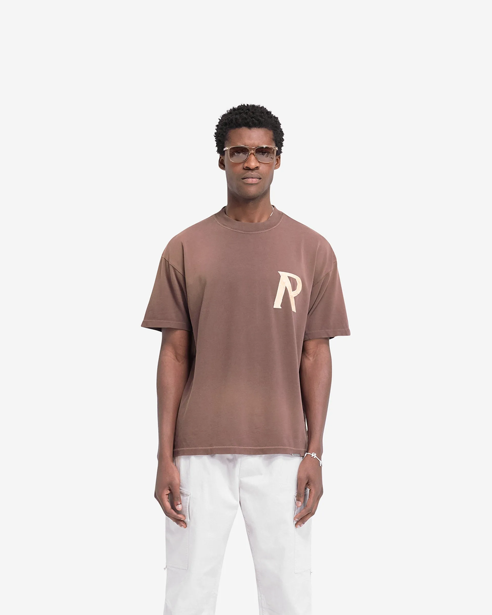 Moisture Wicking Technology ReinforcedHems Masking Tape Initial T-Shirt - Cedar