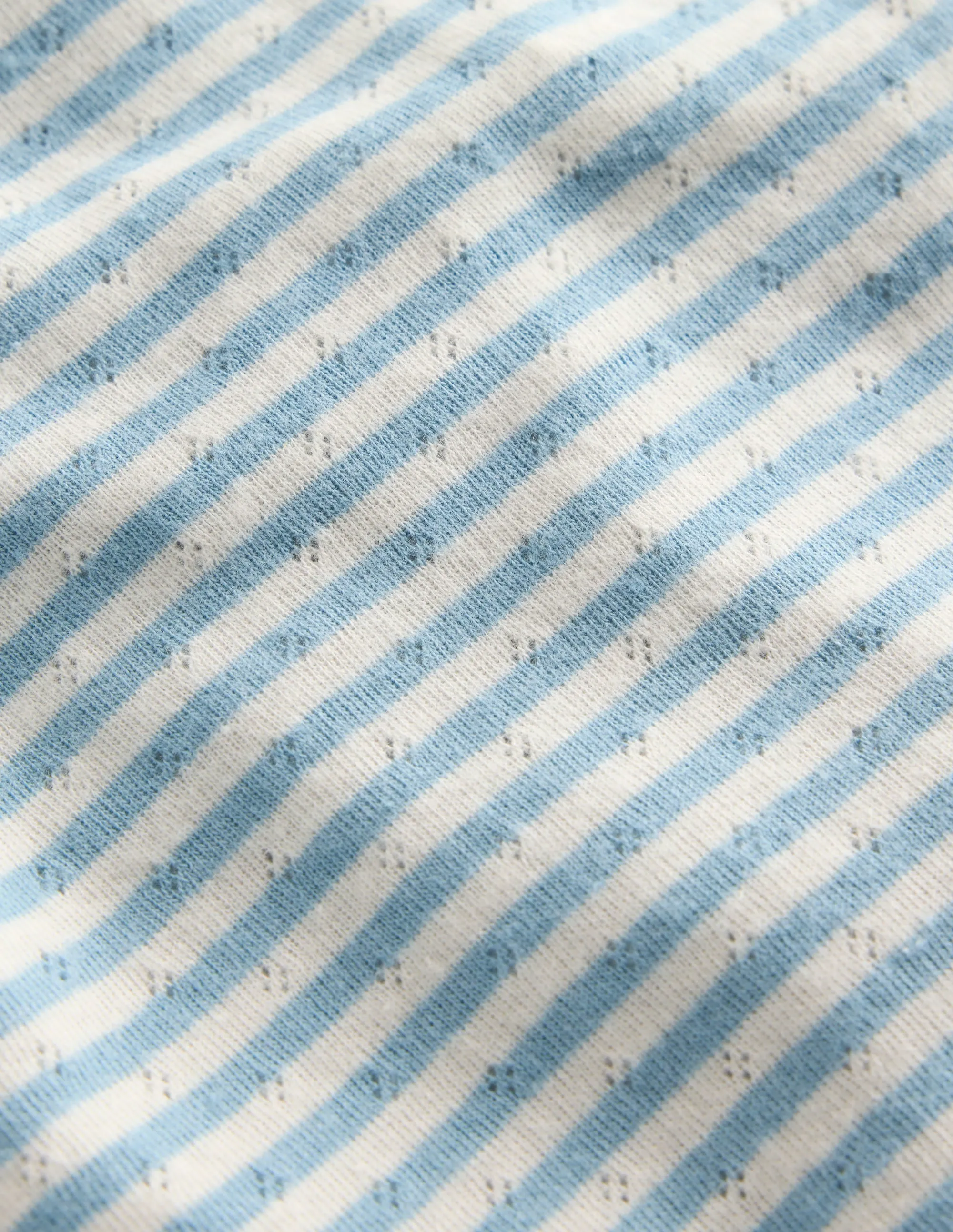 Long Sleeve Pointelle Top-Vintage Blue Stripe Layered Neckline GarmentWashed Texture