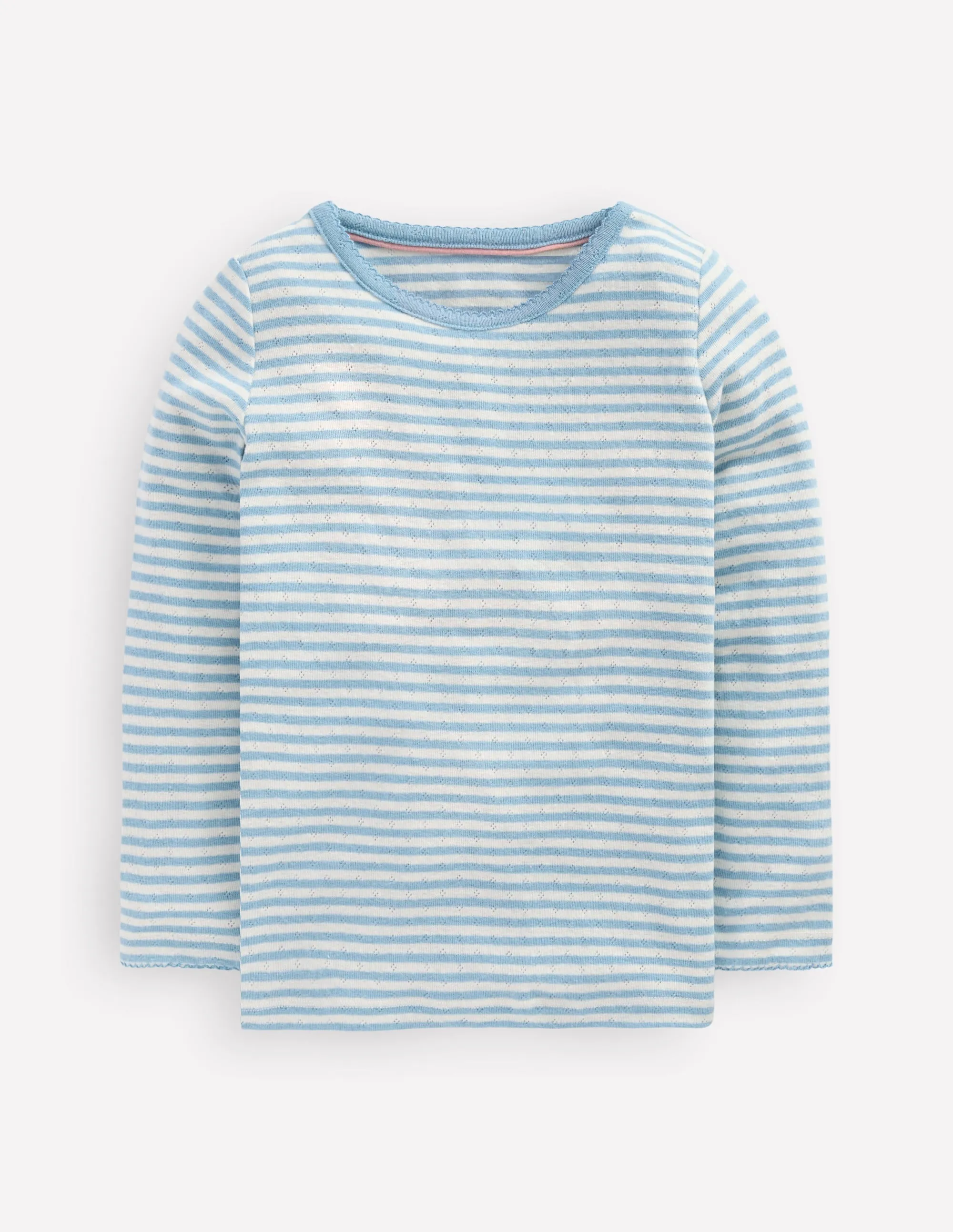 NonIrritatingSeams RecycledPolyester Long Sleeve Pointelle Top-Vintage Blue Stripe