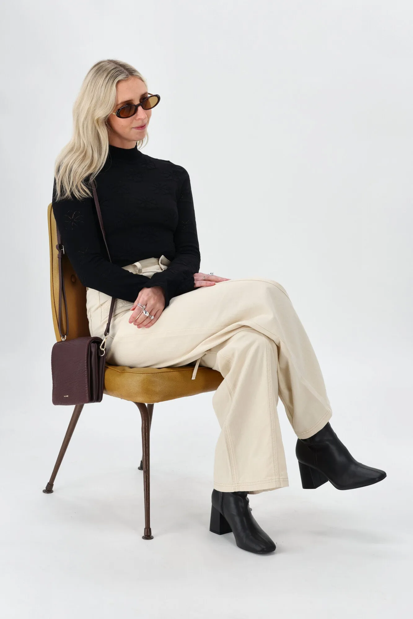 Minkpink Bowie Pointelle Skivvy Top Black Tapered Cut NonChafeCollarTech