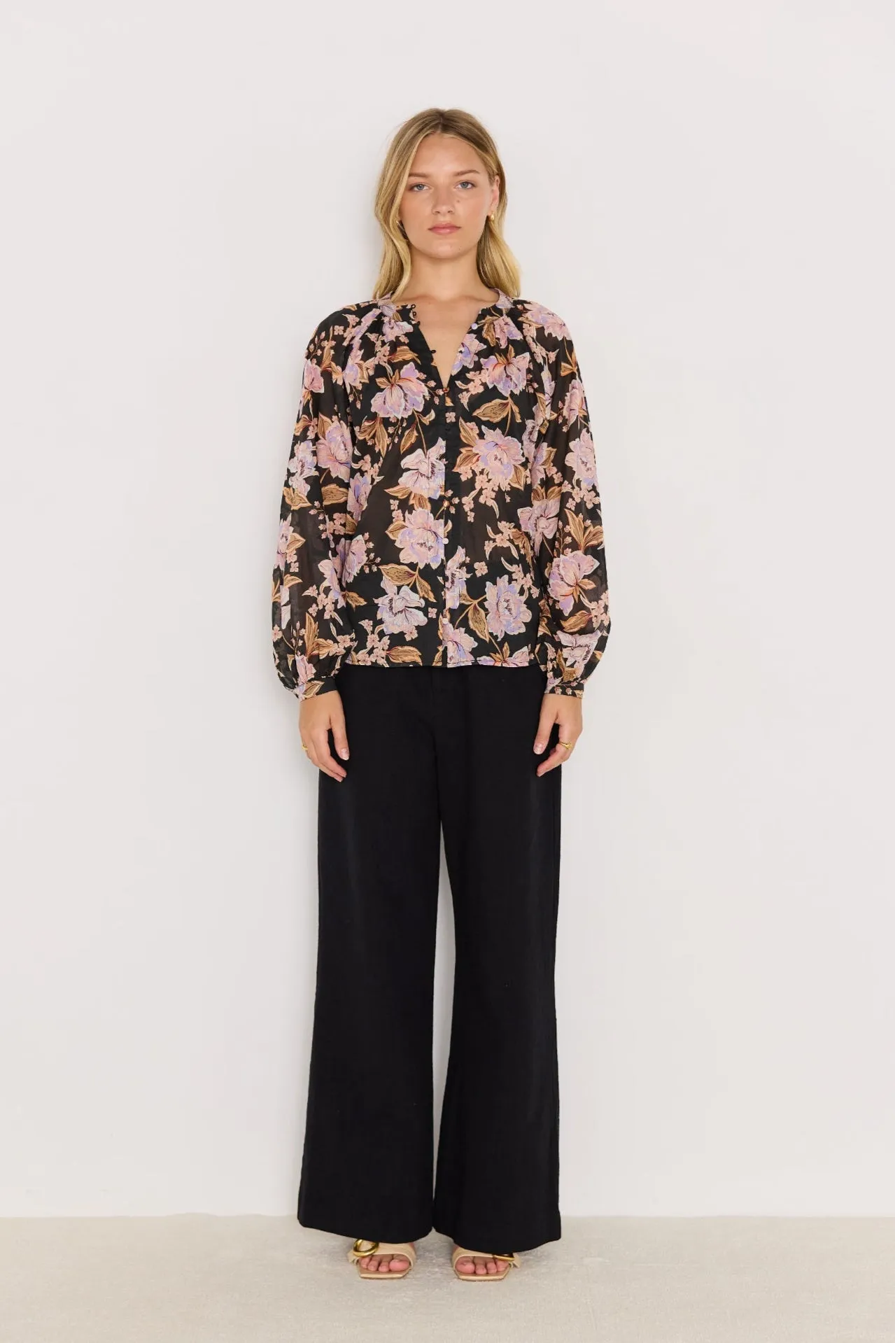 Minkpink Willow Blouse Floral Wrinkle Resistant Weave DoubleLayered
