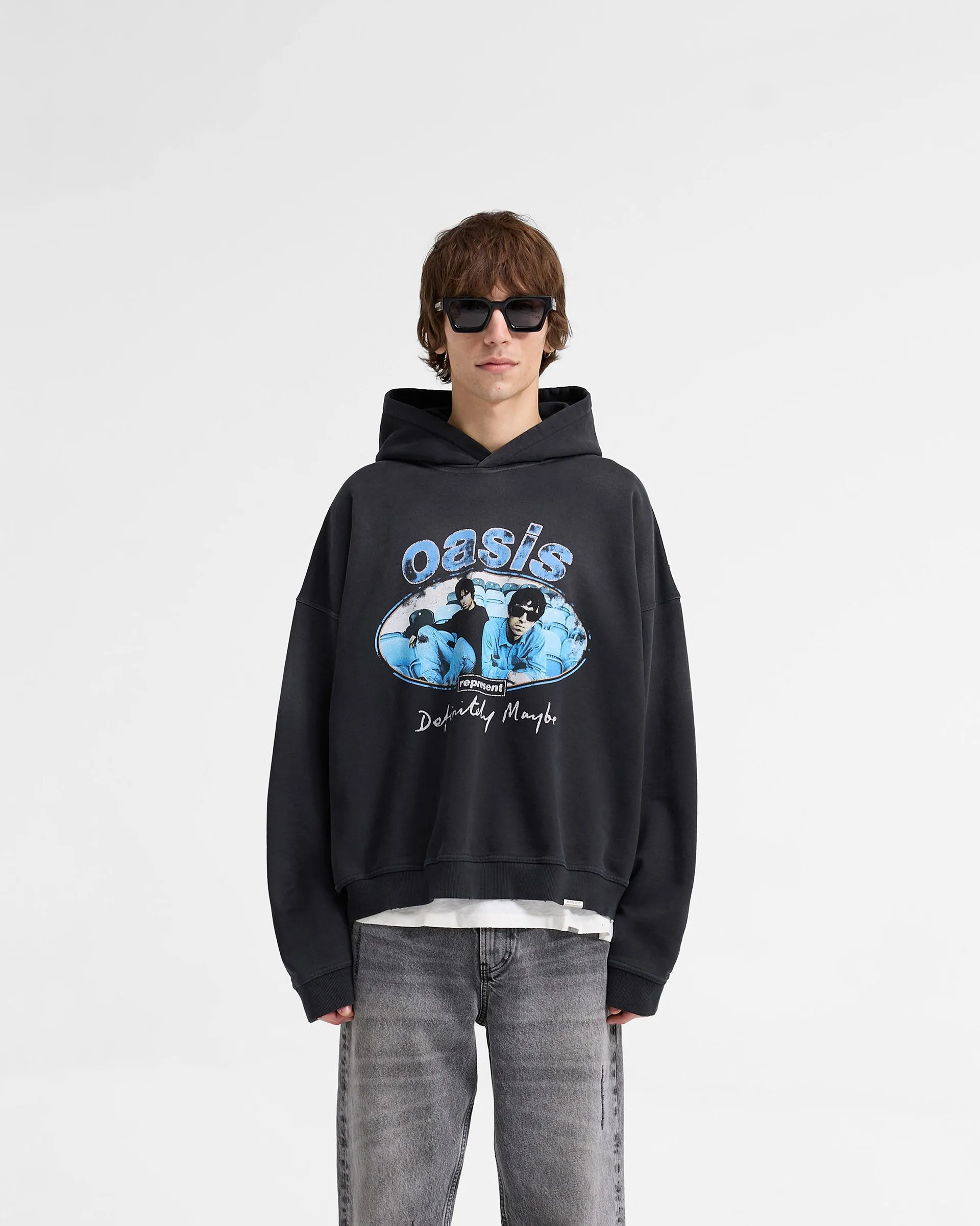 Represent X Oasis Maine Road Hoodie - Washed Black product shiny accents appeal No pockets