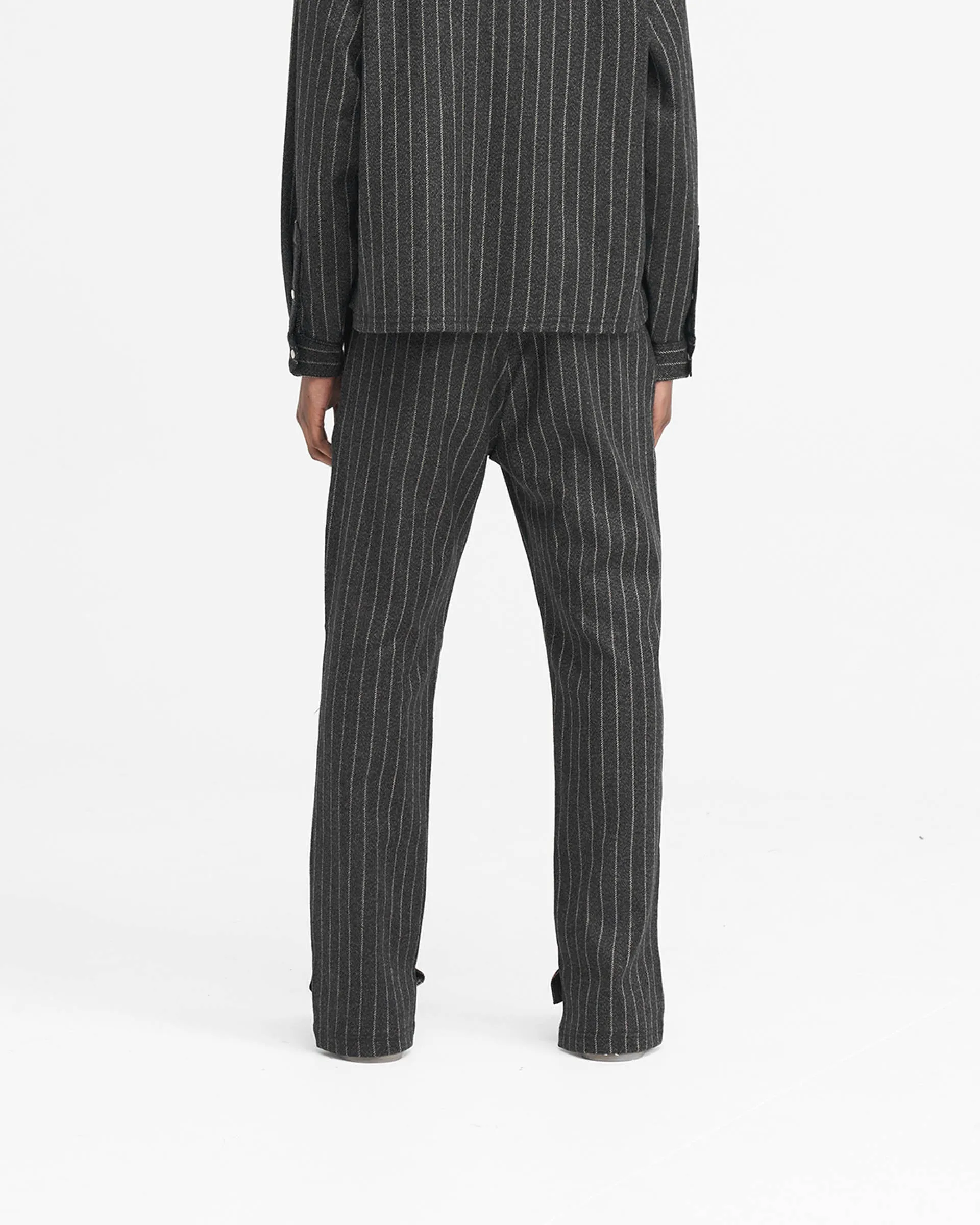 Stepped Hem Pant - Black Pinstripe Relaxed Vibe Snag Proof Fabric