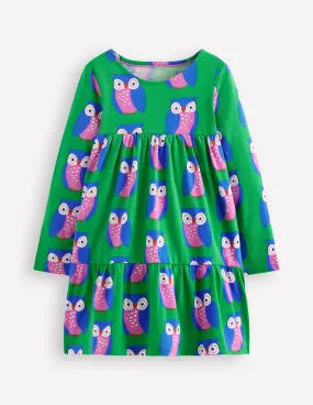 Ariel Long Sleeve Twirly Dress-Rich Emerald Geo Owls Winter-Season