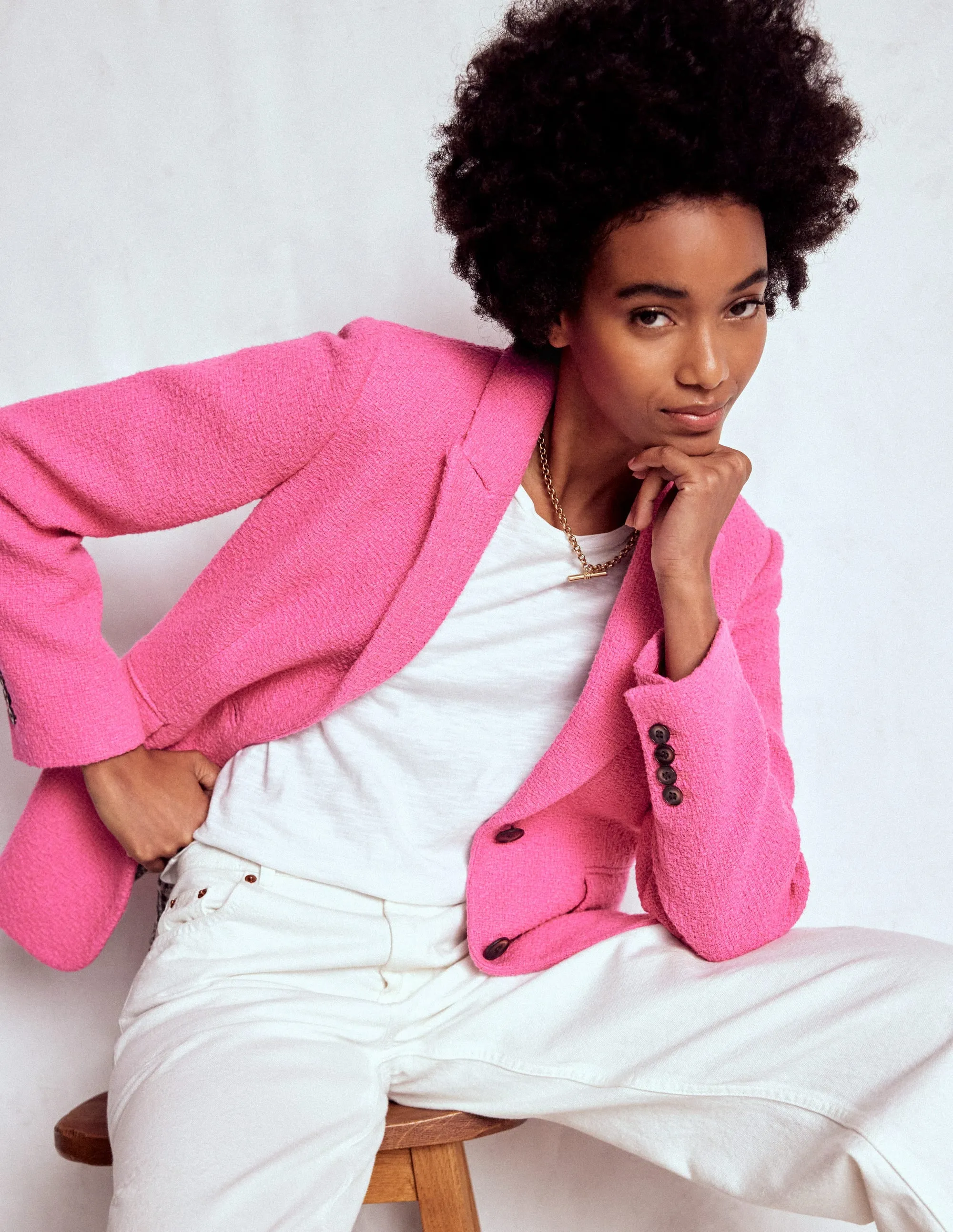 Pastel Shade Stamford Texture Blazer-Pink Peony
