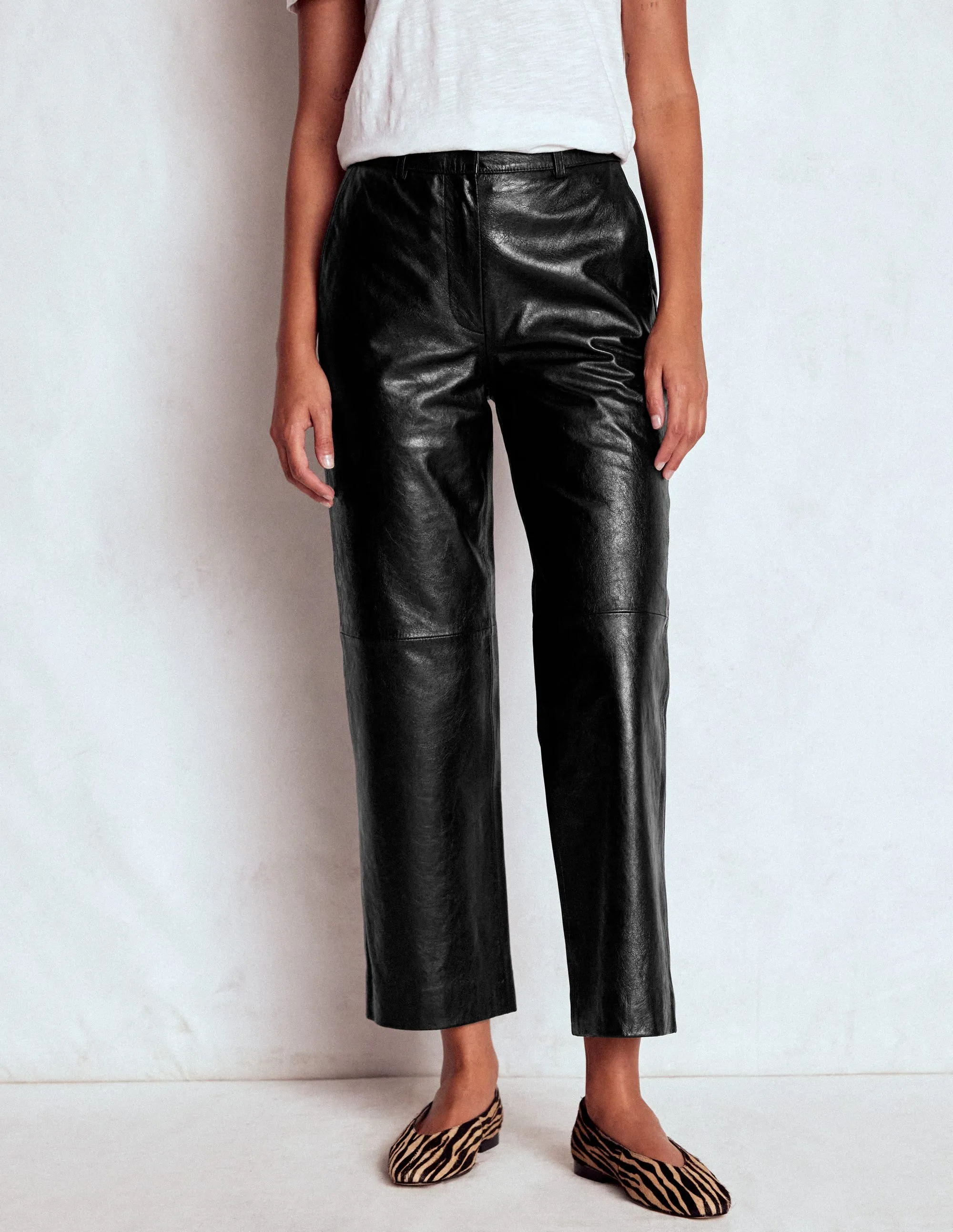 Canonbury Leather Trousers-BLACK Bold Waistband