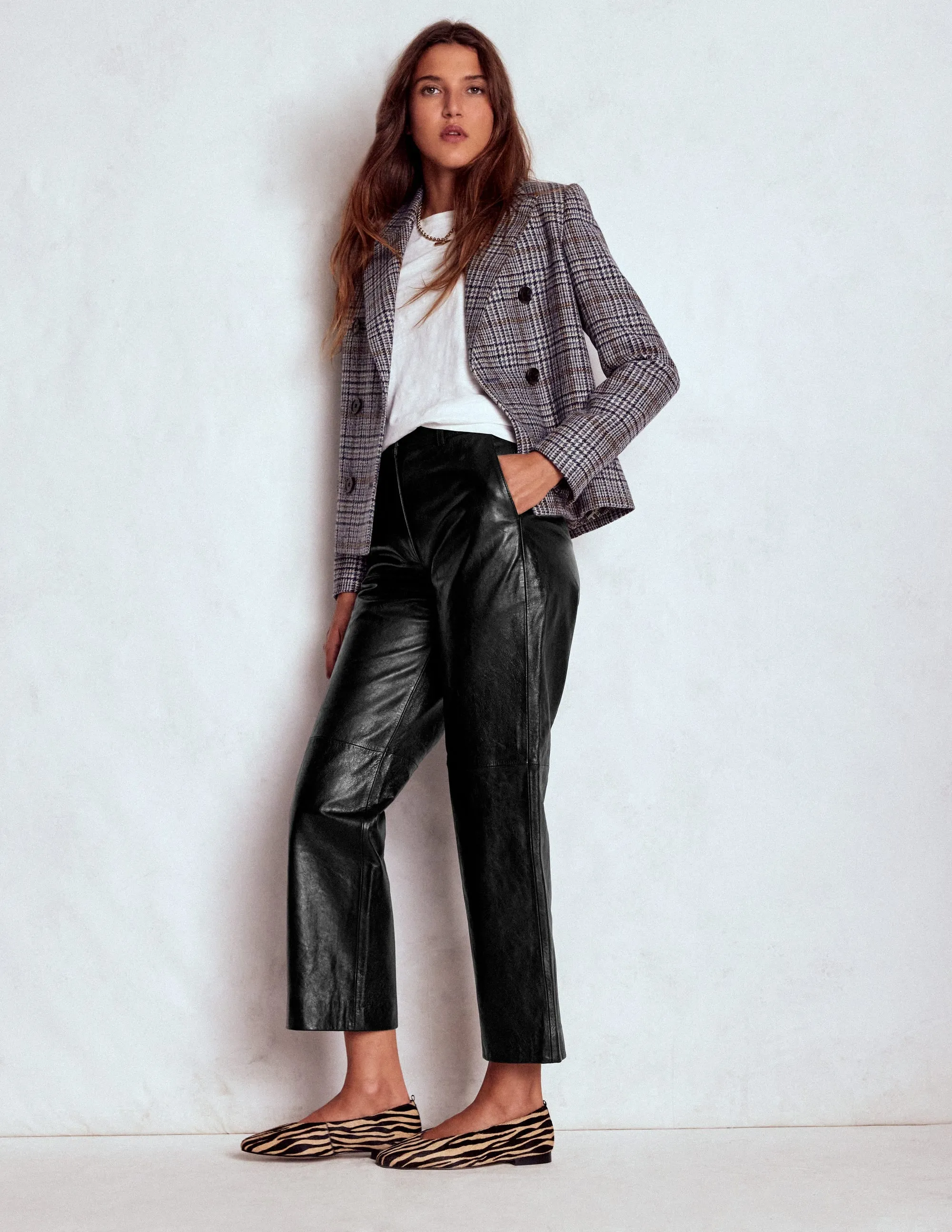 Canonbury Leather Trousers-BLACK Sleek lines Adjustable Belt Loops