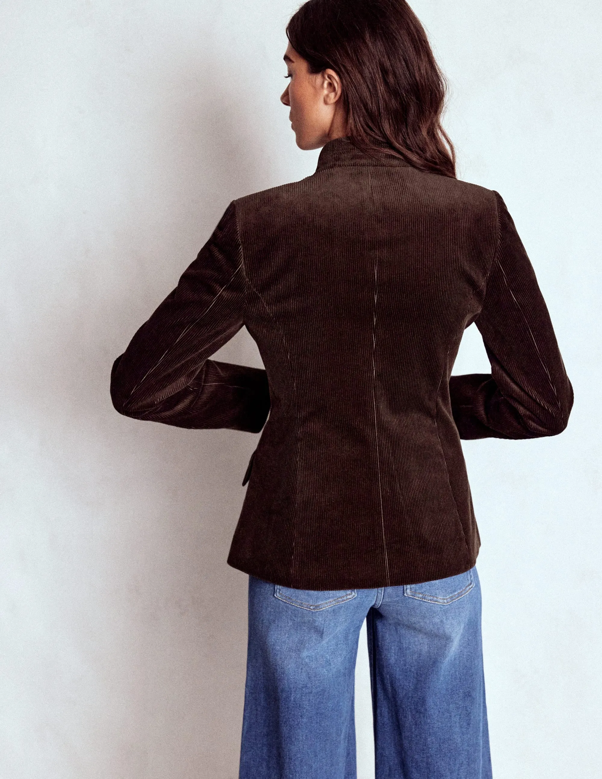 Military Cord Jacket-Espresso Layered Collar Design