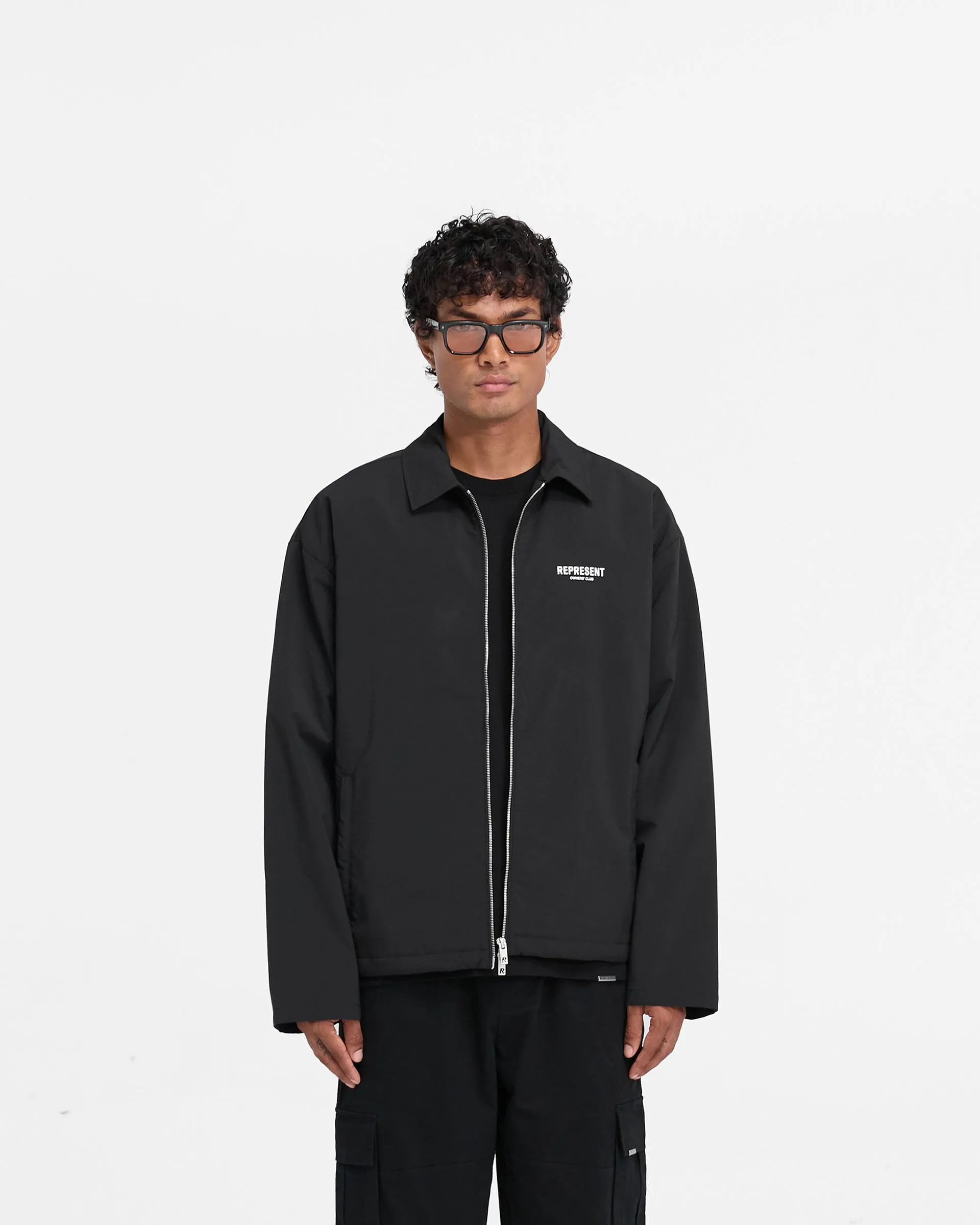 Represent Owners Club Coach Jacket - Black Quilted Stitching Essential Casual Look