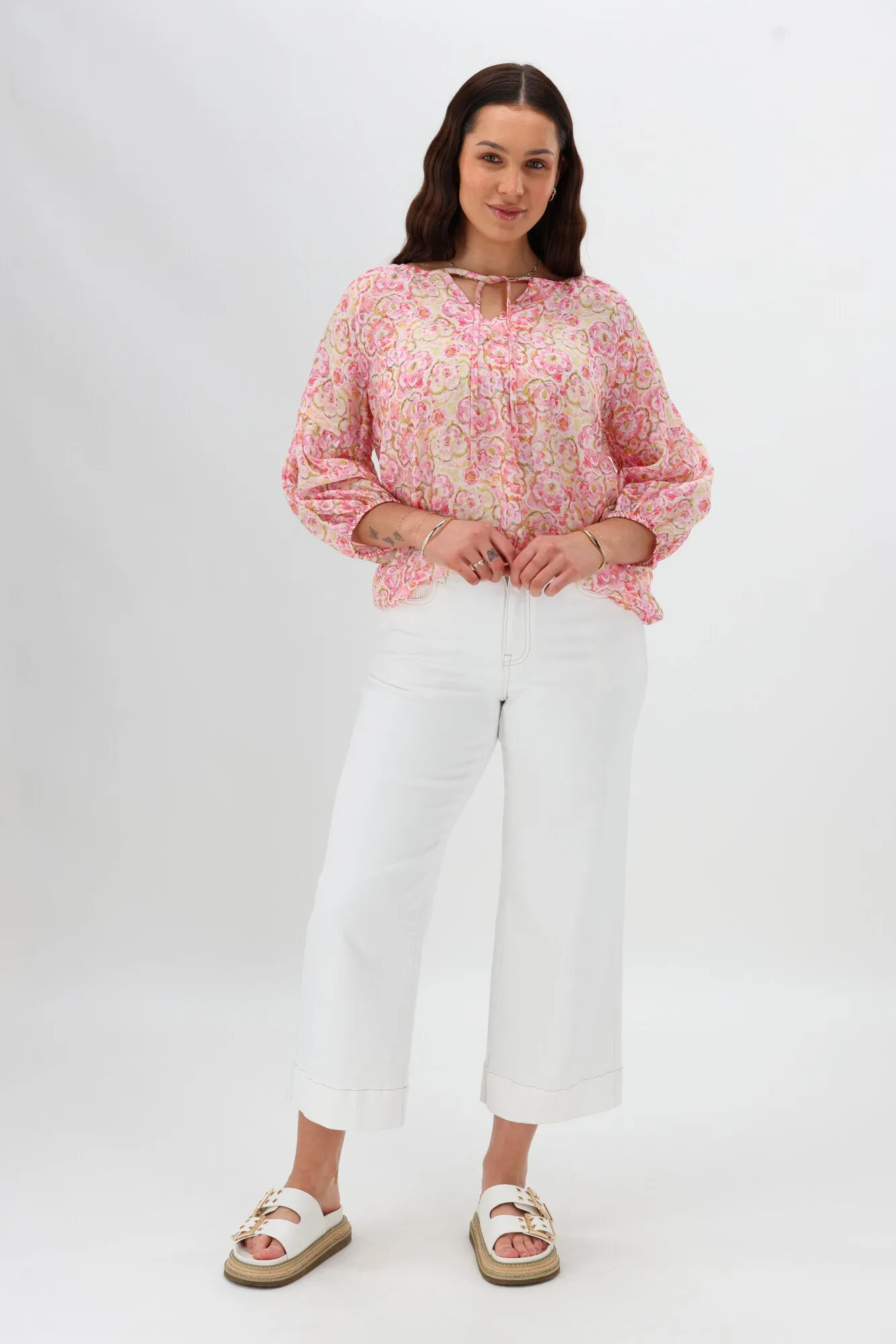 RibbedTexture Gloss The Label Dana Tie Top Pink Floral