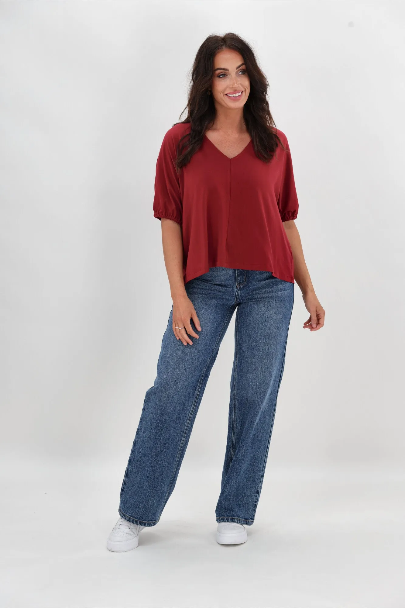 SlubTexture RubberizedGrip Shine On Essentials Cap Sleeve Top Cranberry