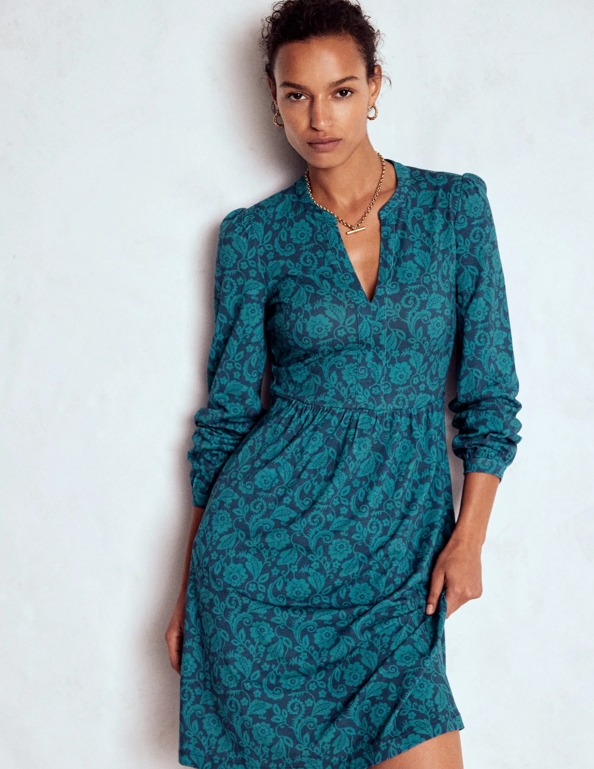 Naomi Relaxed Jersey Dress-Midnight Ocean, Ornate Flora Daywear Comfort