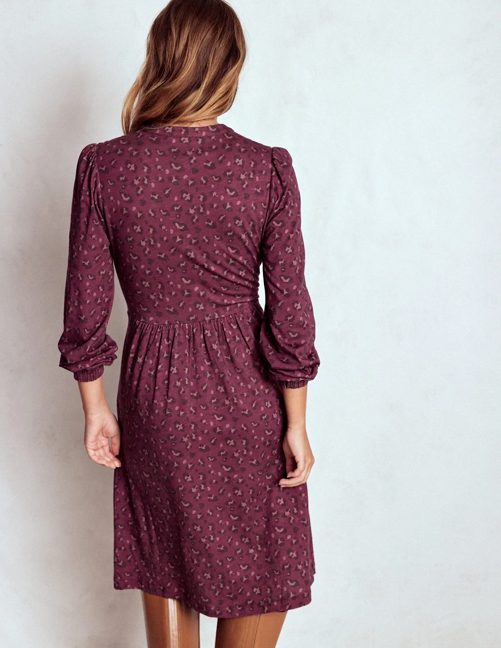Effortless Fit Naomi Relaxed Jersey Dress-Prune, Leopard Spots
