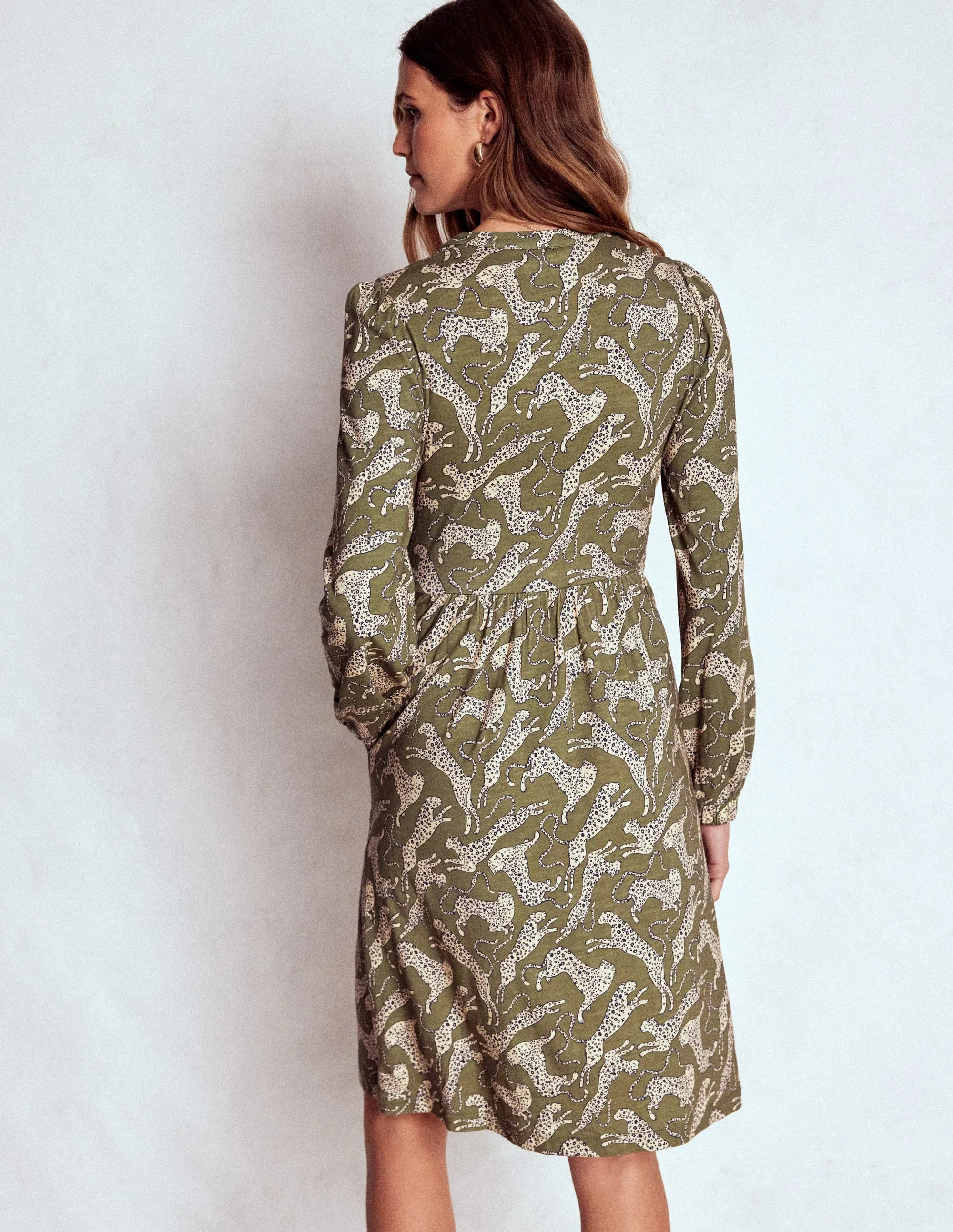 Soft Volume Naomi Relaxed Jersey Dress-Woodland Green, Leopard