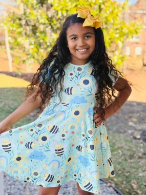 Honey Bees & Rainbows Twirl Dress AdjustableStraps