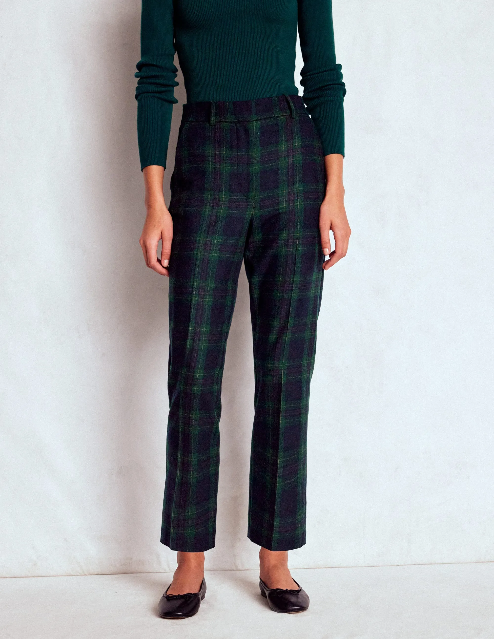 Canonbury Wool Trousers-Navy and Green Tonal Check UVProtectionCoating