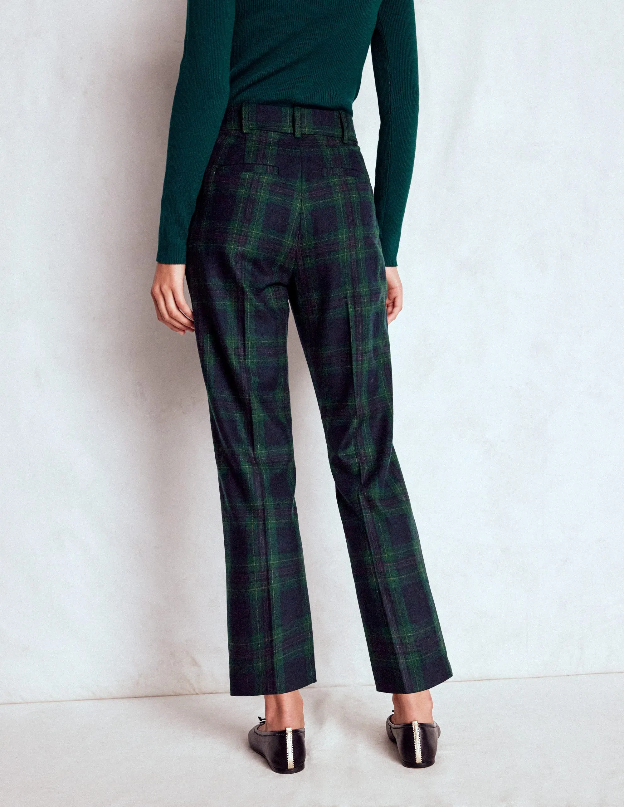Canonbury Wool Trousers-Navy and Green Tonal Check Ripped design