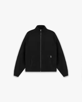 Initial Knitted Track Jacket - Jet Black Chilly Weather Fashion
