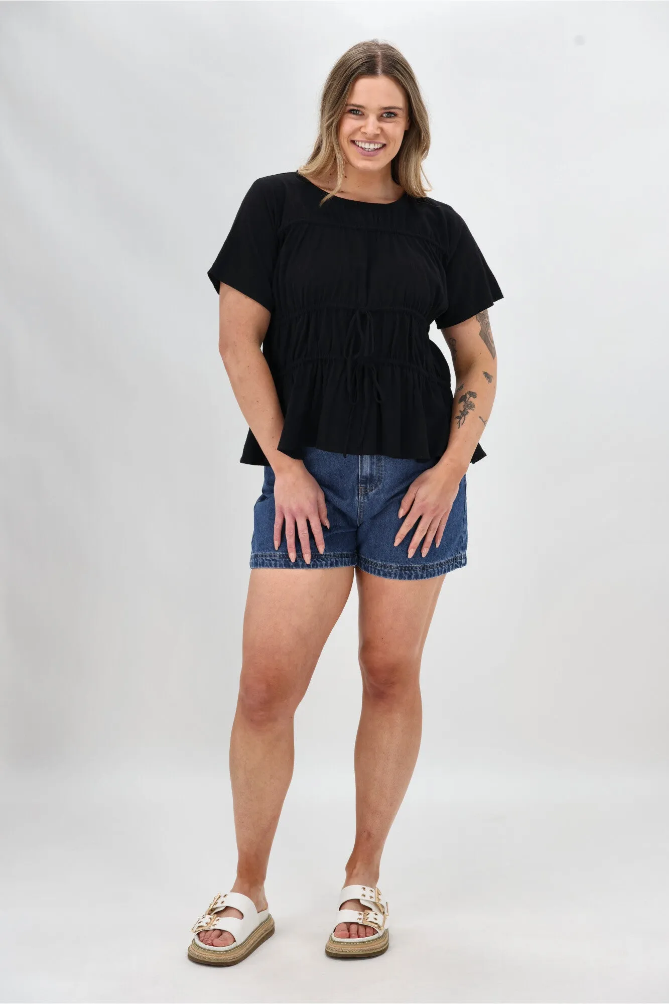 Compact Weave Fabric Ayva Lola Top Black