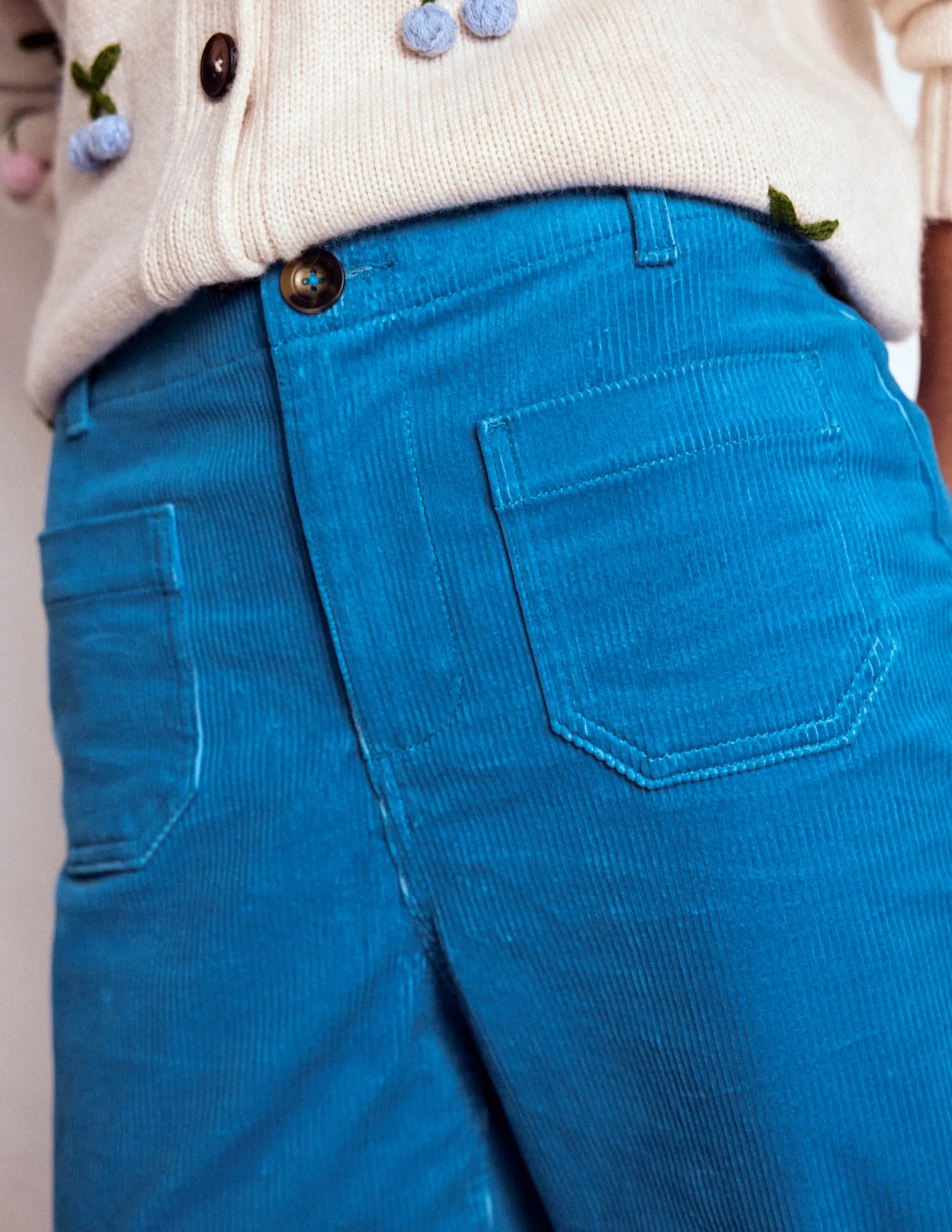 Primrose Cord Trousers-Bright Blue Casual Appeal