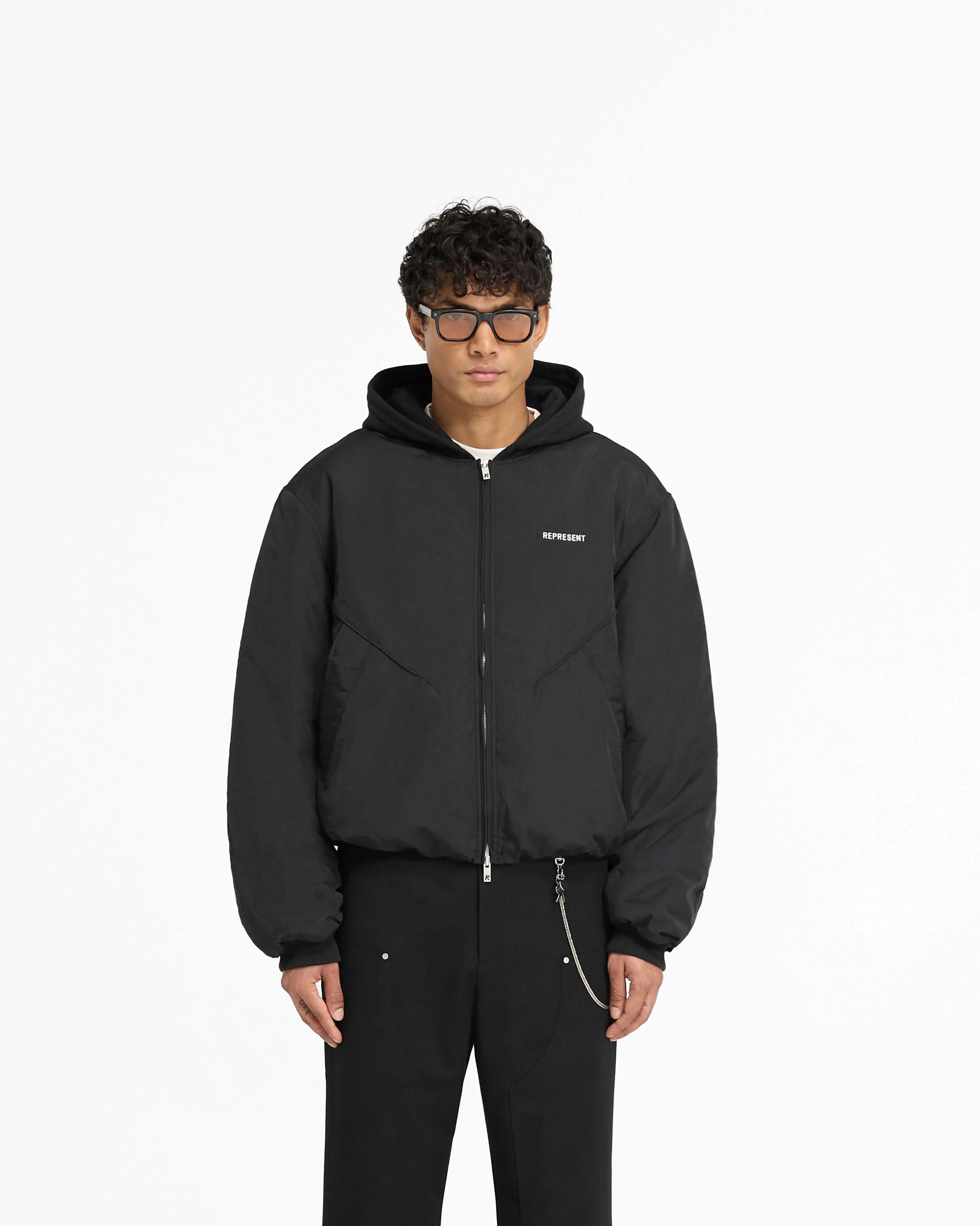 Nylon Hooded Bomber Jacket - Black Simple Urban Layer