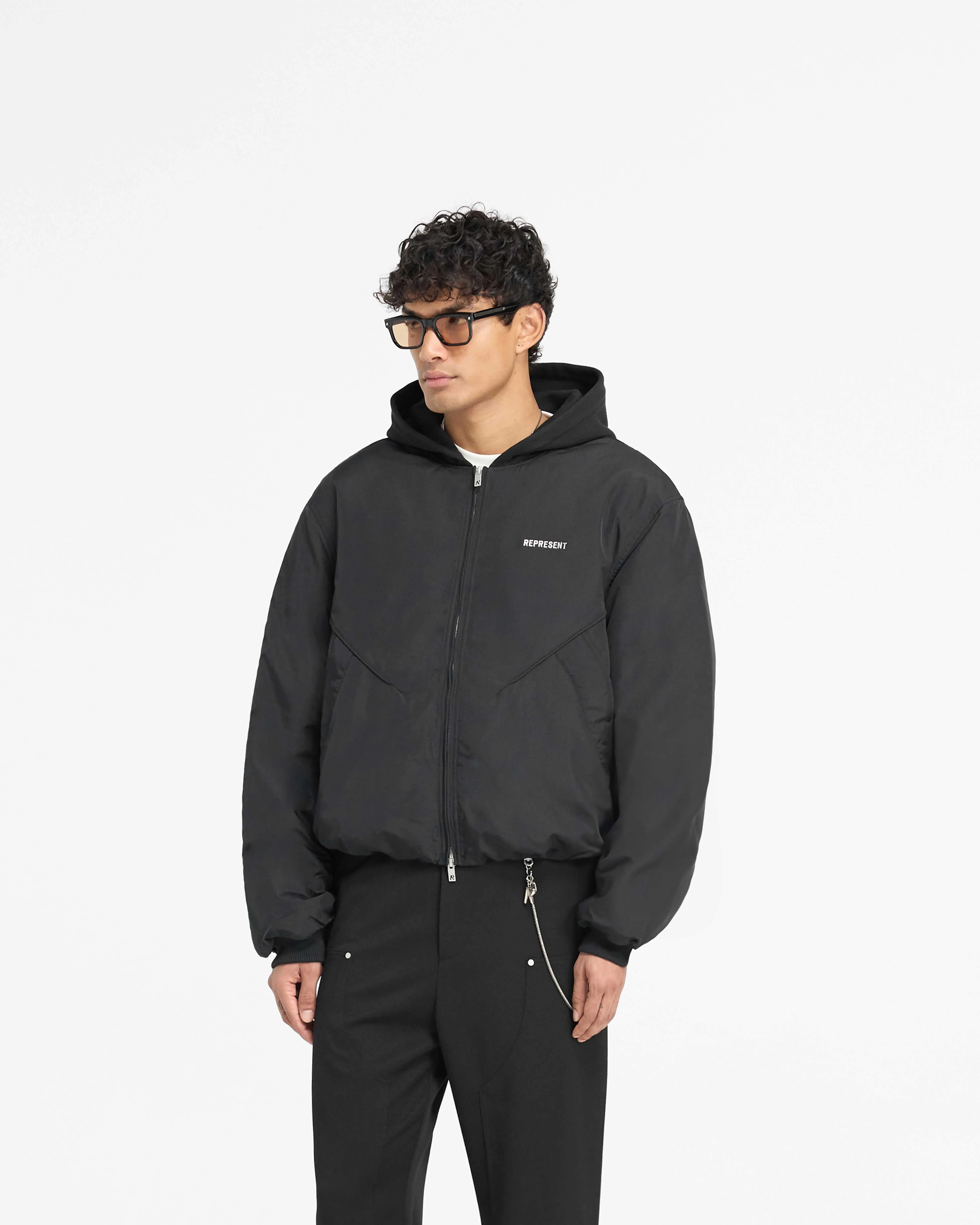 Nylon Hooded Bomber Jacket - Black Quick Access Hidden Pockets