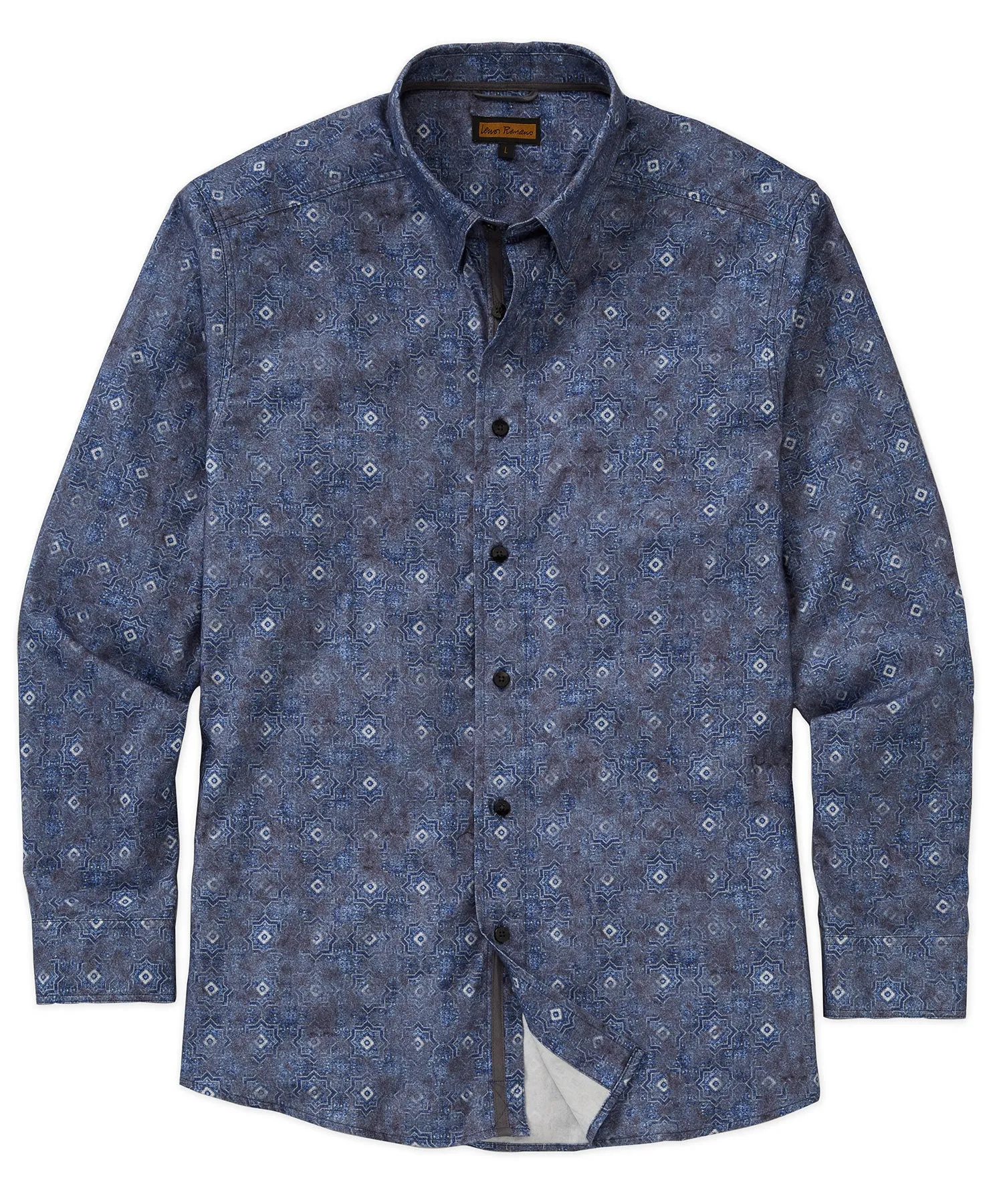 Faded Tiles Long-Sleeve Woven Sport Shirt Checkered Print handmade touch