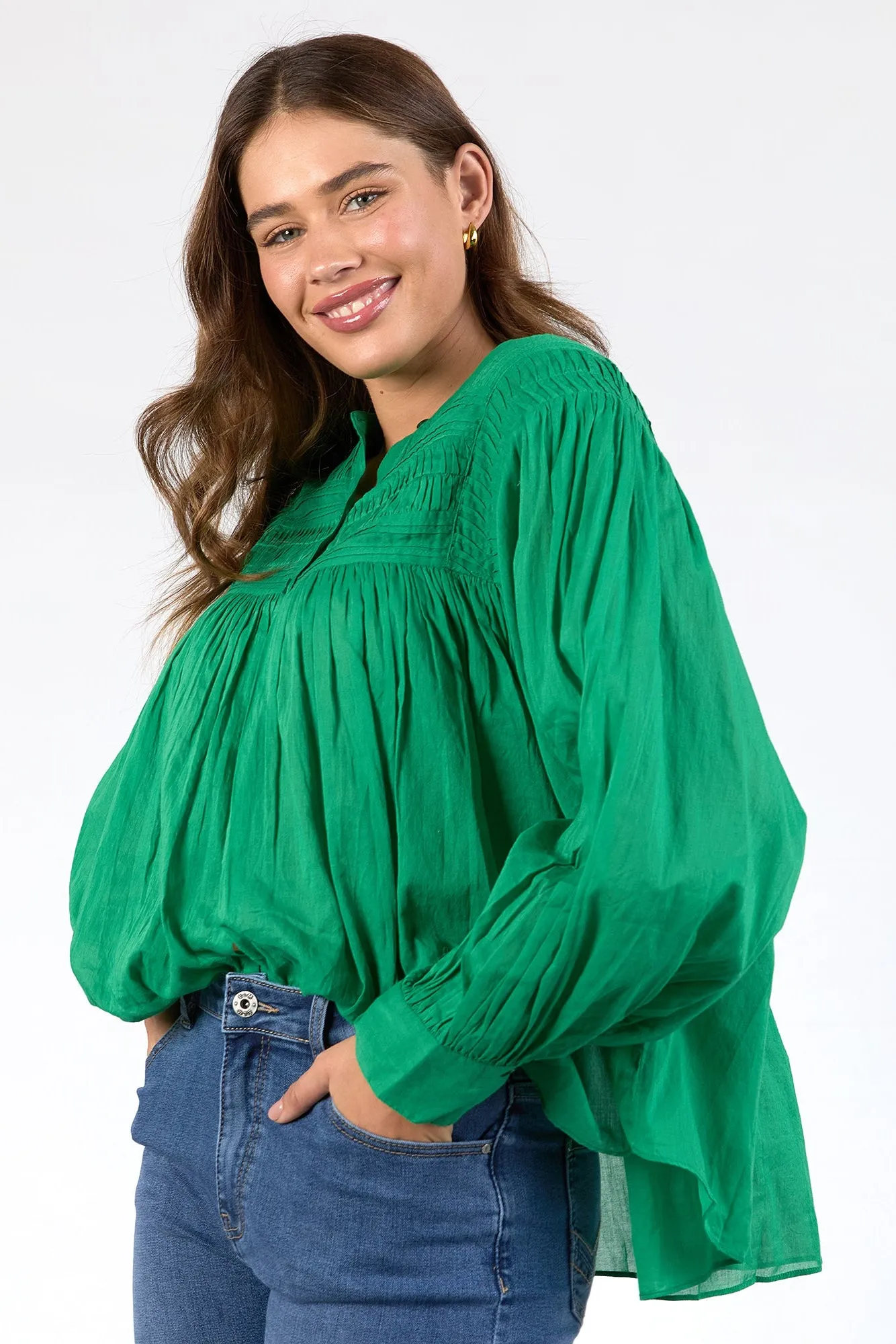 Yarn Dye Stripe AthleisureReady Elm Montana Blouse Pine Green