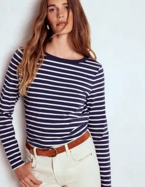 Cozy Fit Olivia Long Sleeve Breton-Navy, Ivory Performance Fit